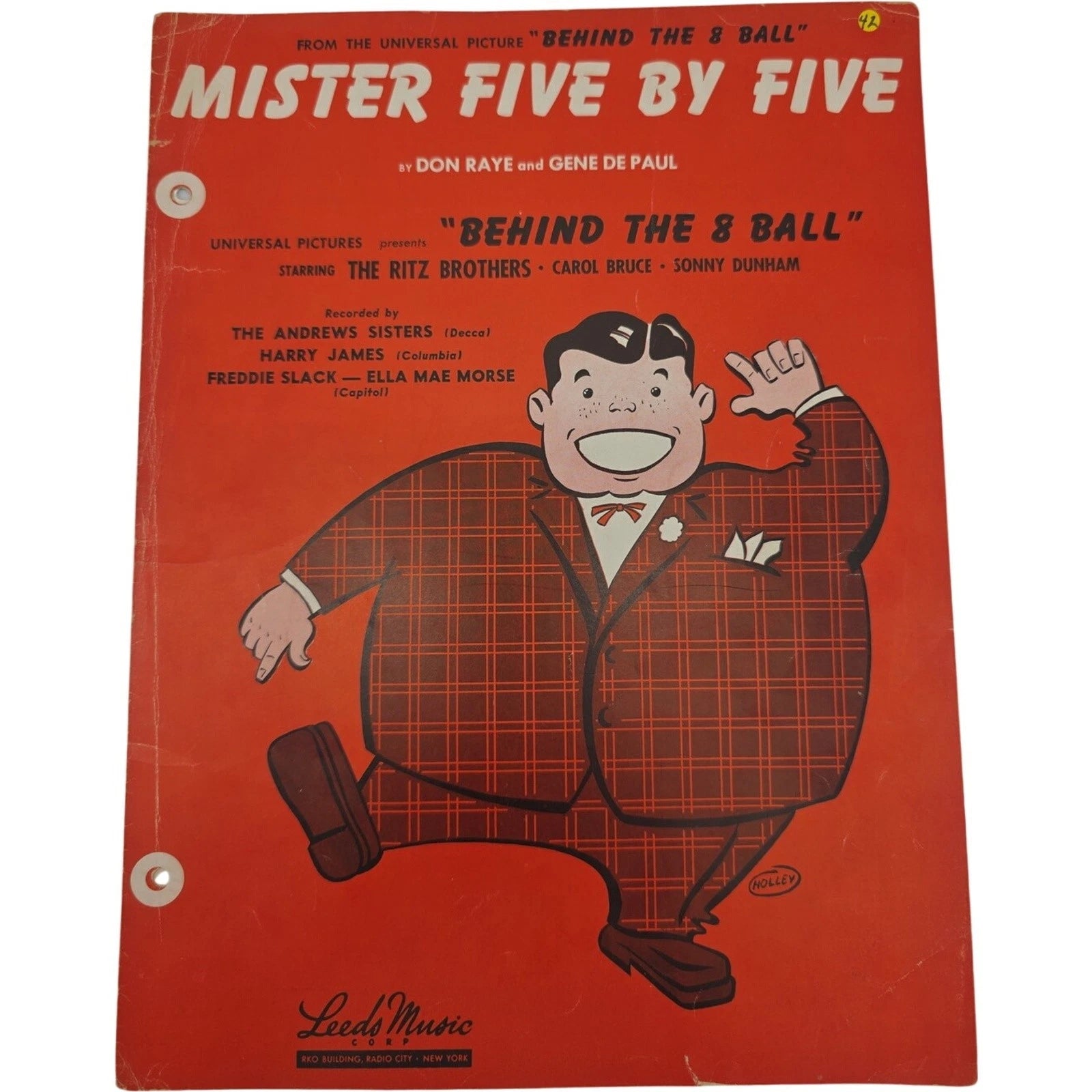 1942 Sheet Music Mister Five by Five Don Raye Gene De Paul Behind the 8 Ball
