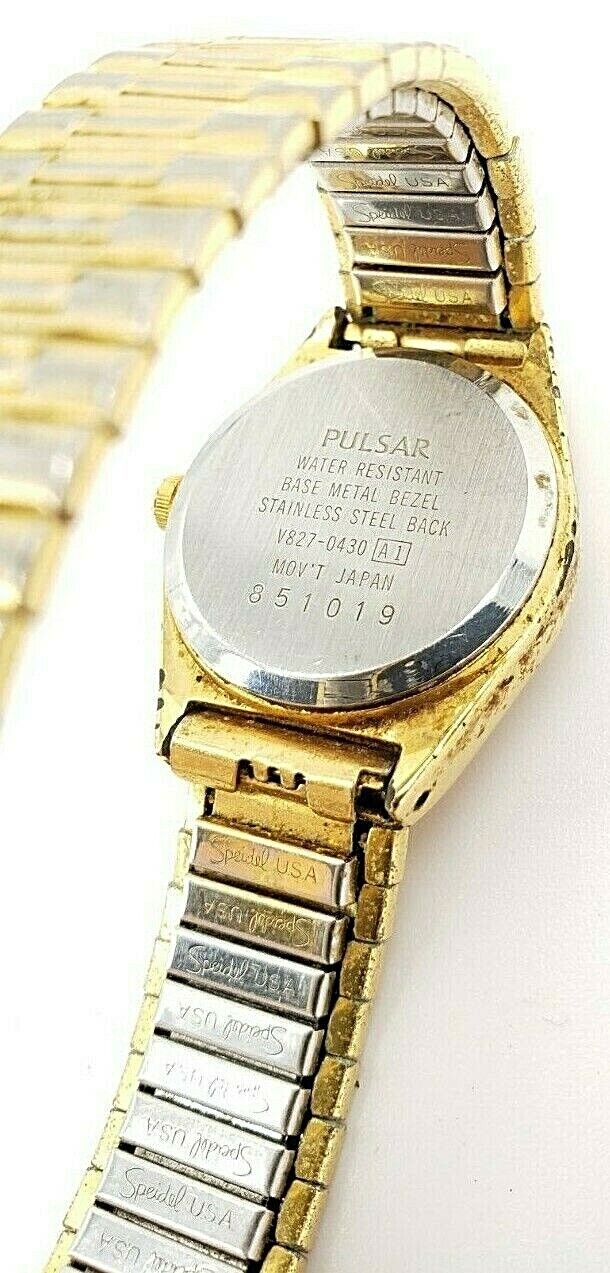 Vintage Womans Pulsar Quartz Watch v827-O92L Speidel U.S.A Gold Band