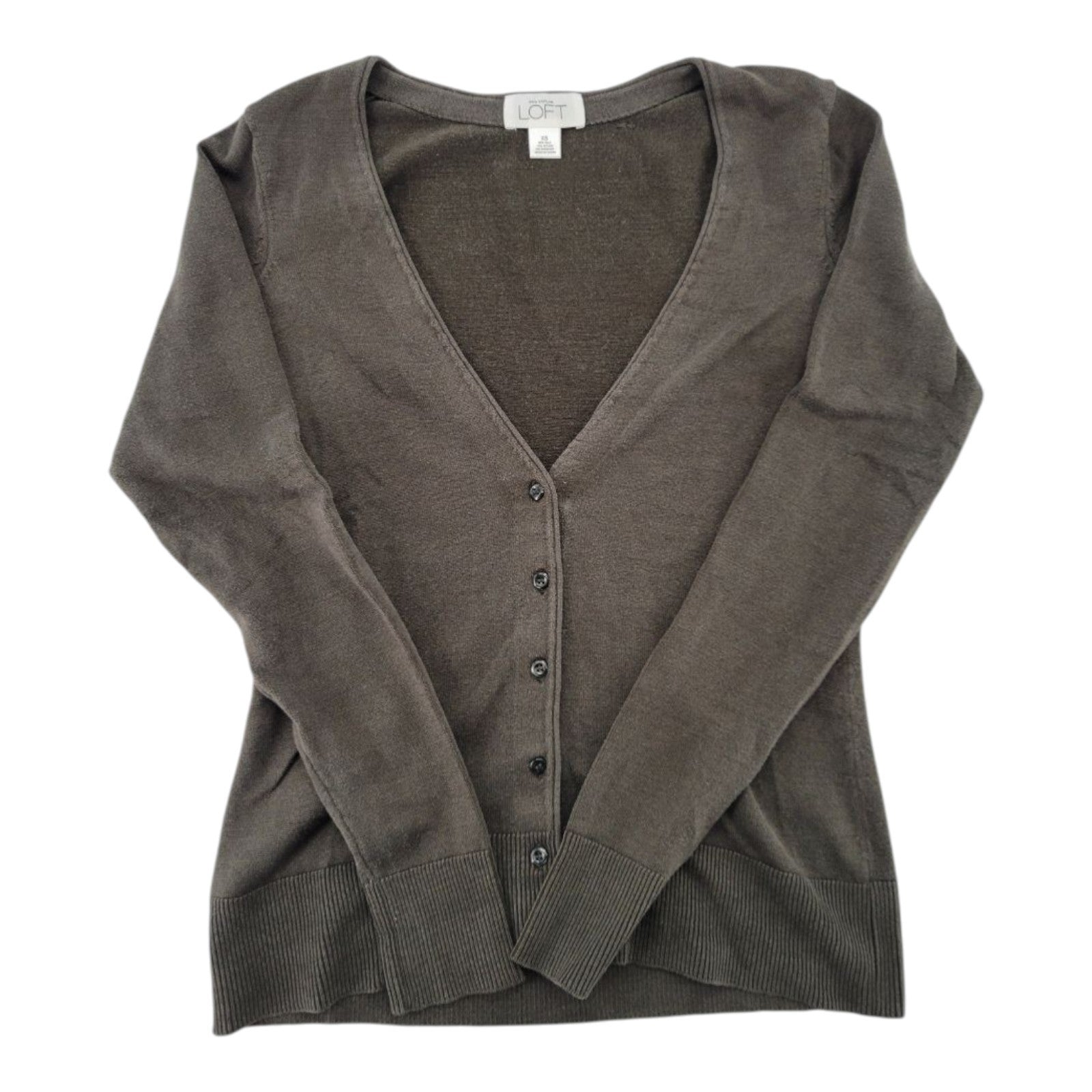 Ann Taylor LOFT Women's Taupe Silk Blend Cardigan V-Neck Button Front Sweater XS