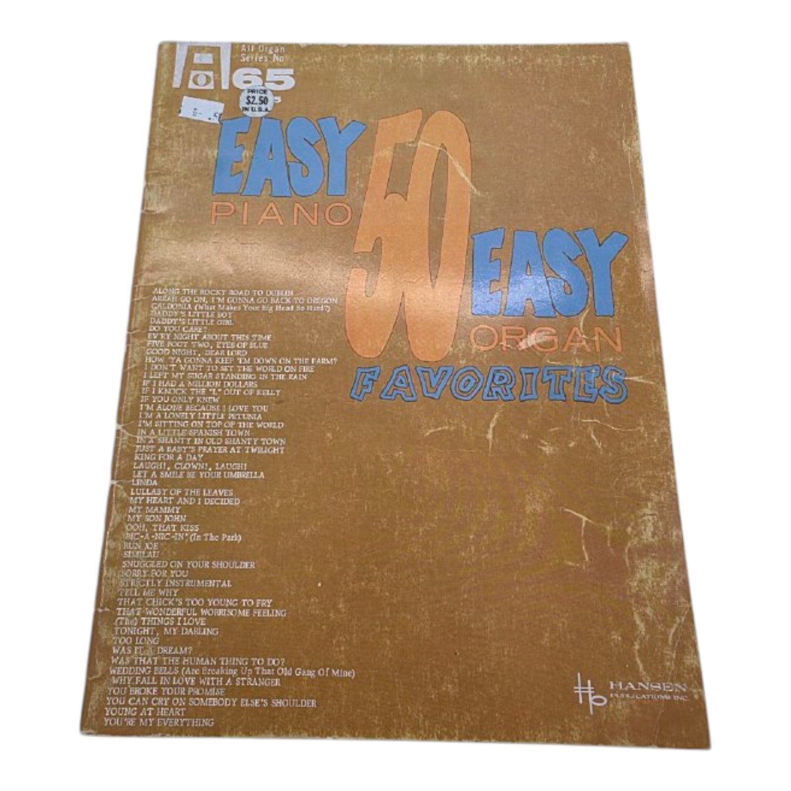 Vintage Easy Piano 50 Easy Organ Favorites Sheet Music Book Hansen 1963