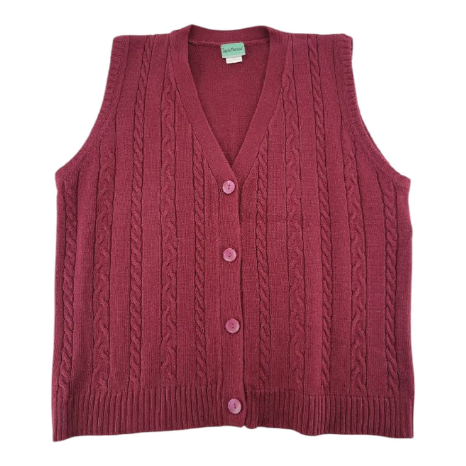 Sara Morgan Vintage Red Cable Knit Button Front Sweater Vest Women Large