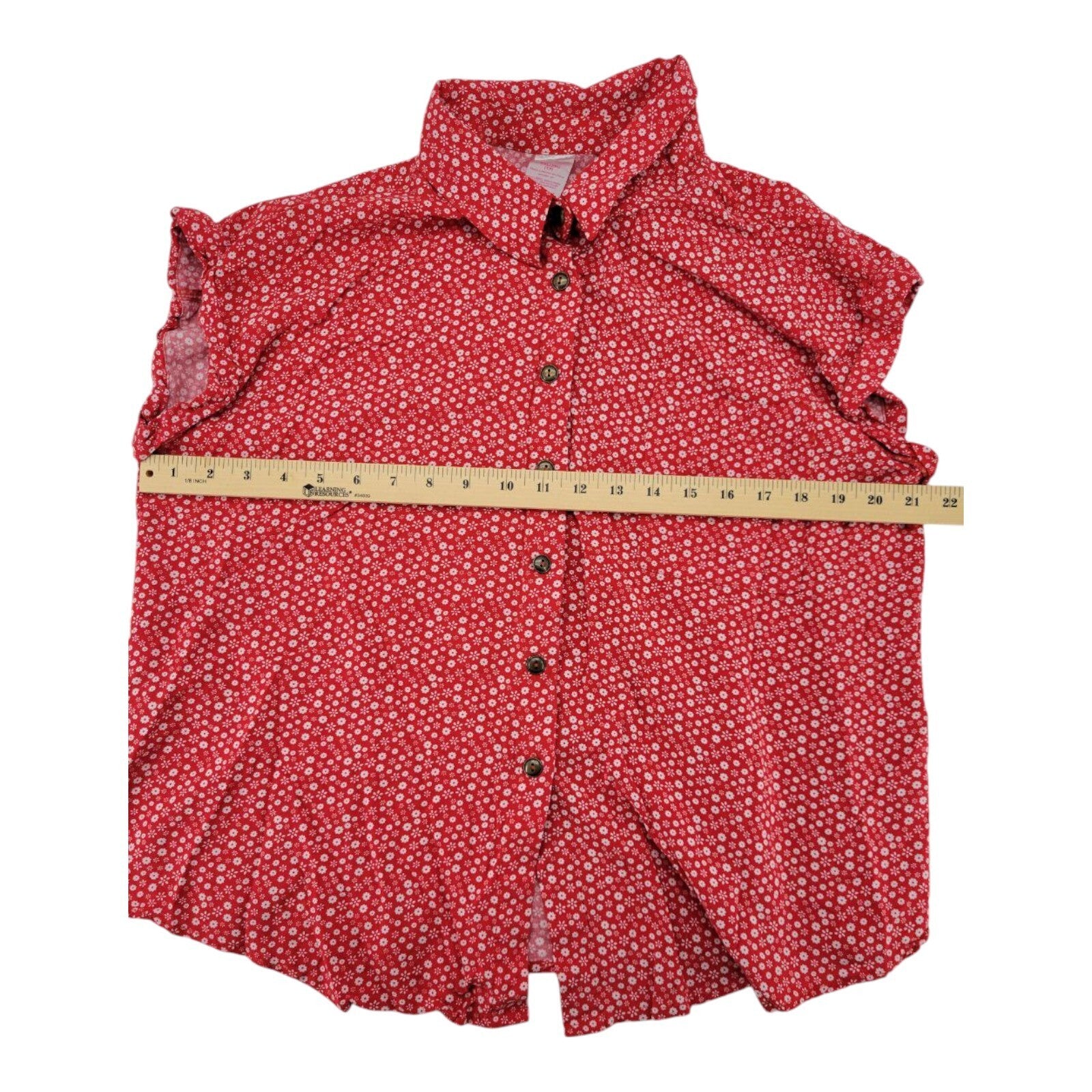 No Boundaries Button Down Tie Front Red Floral Shirt Cap Sleeve Size XXL 19