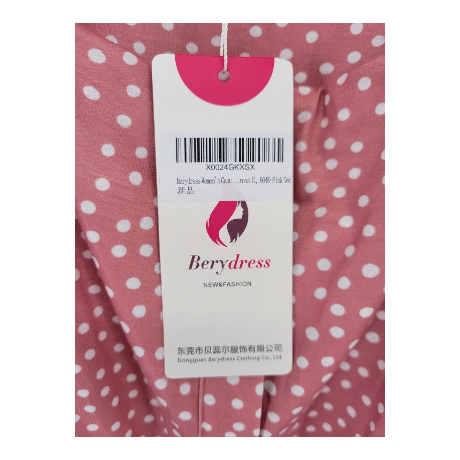 Berydress Women's Casual Pink Polka Dot Sundress L Button Front Spaghetti Strap