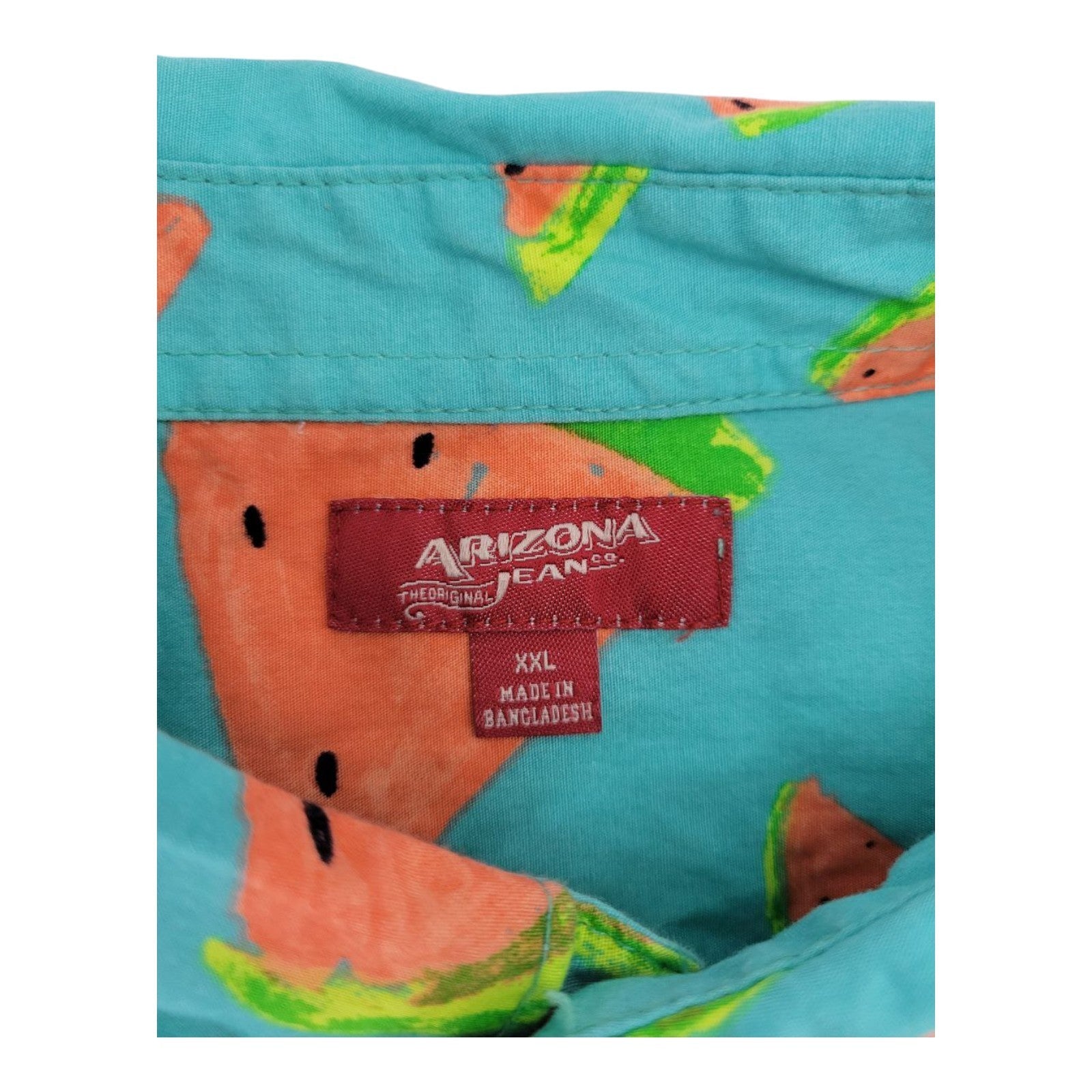 Arizona Jean Co Men's Aqua Shirt XXL Watermelon Print Cotton Short Sleeve
