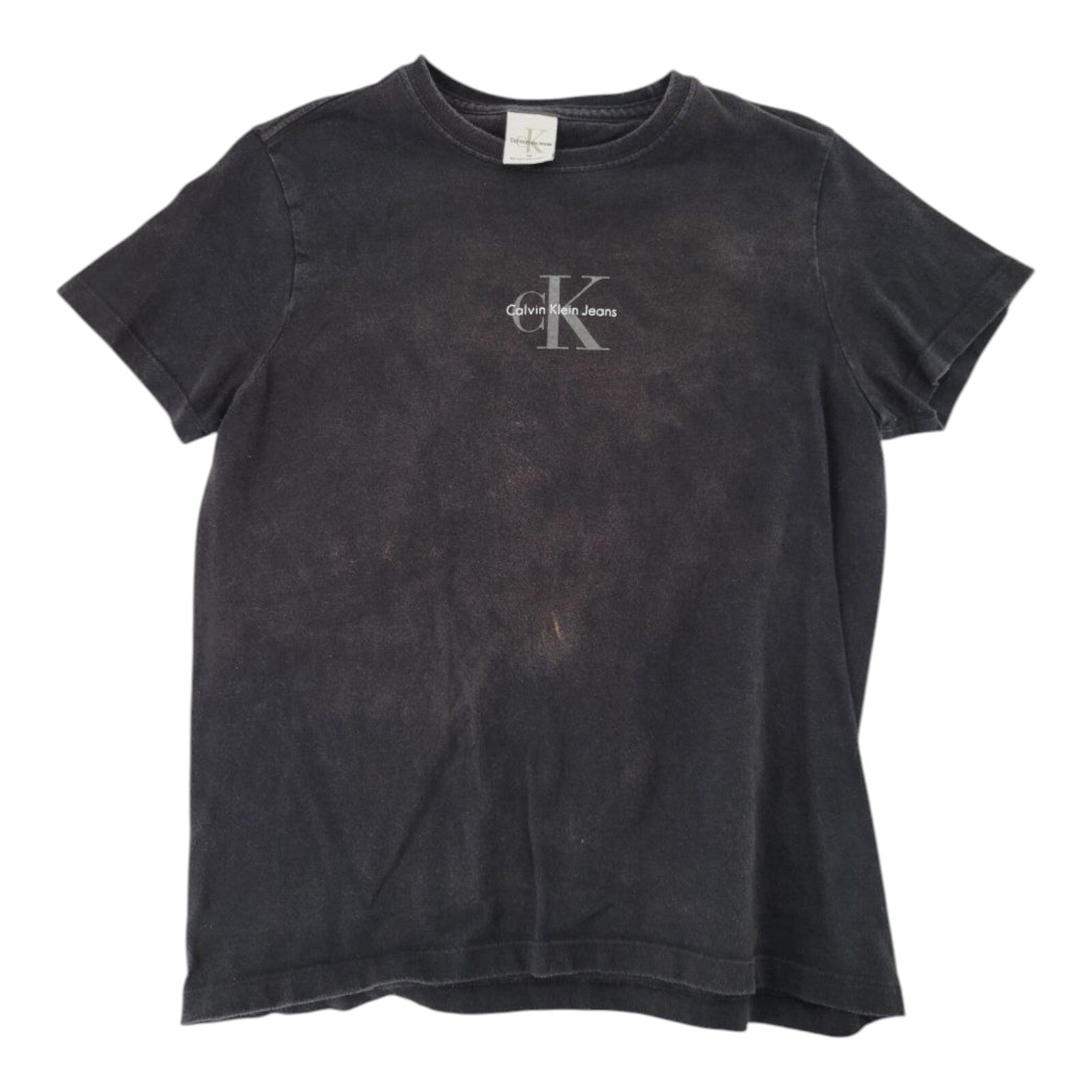 Calvin Klein Jeans Black CK Logo Distressed Look T-Shirt Womens Size M