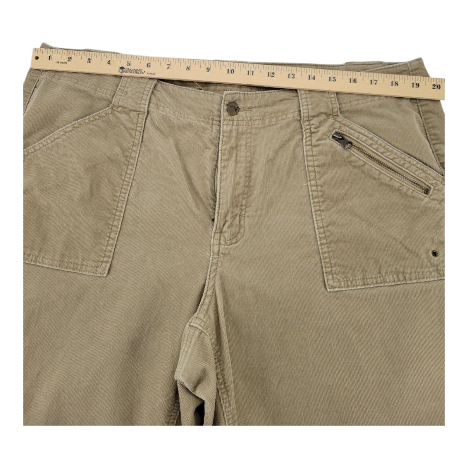 Venezia Womens Beige Corduroy Pants Zip Pocket Cotton Spandex Blend Size 20