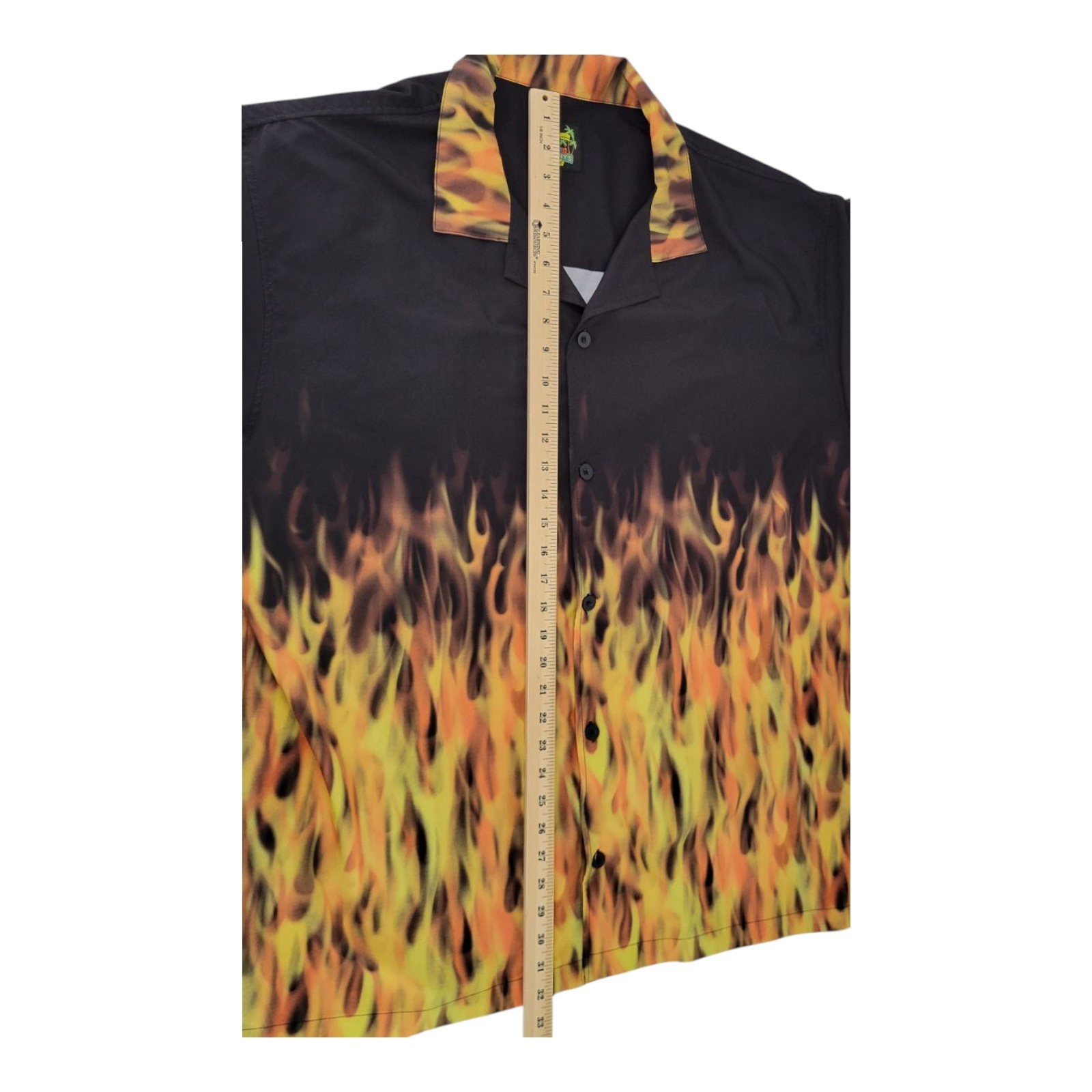 Benny's Men's Flame Hawaiian Shirt 2XL Black Red Yellow Button Front