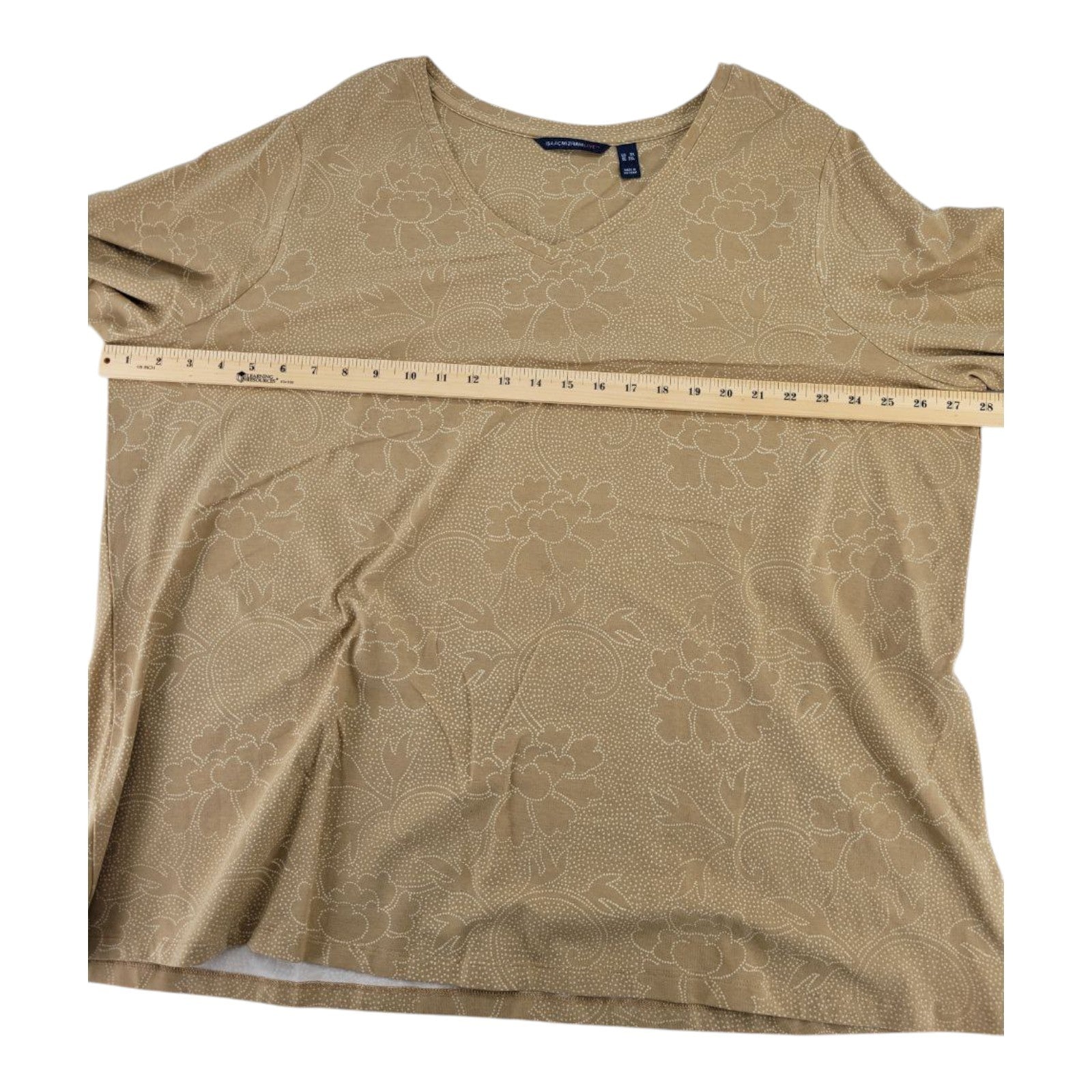 Isaac Mizrahi Live Womens Brown Tan Floral Knit Top 3/4 Sleeve Stretch Blouse 3X