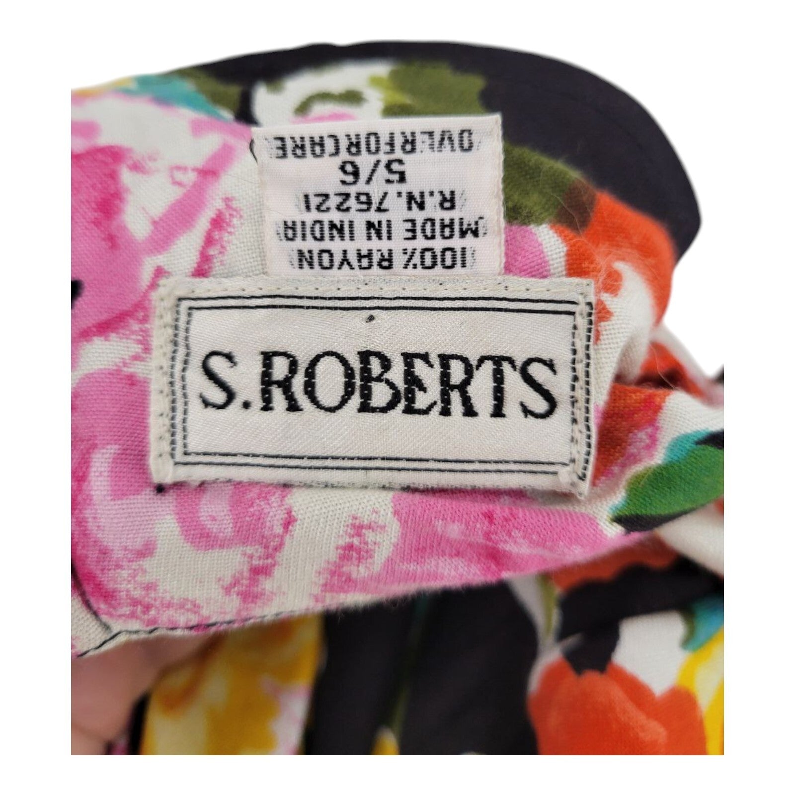 S Roberts Vintage Floral Rayon Mini Dress Pleated Short Sleeve Size 5/6