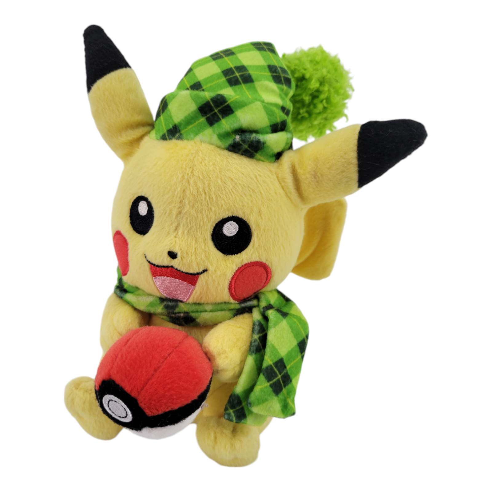 Tomy Pikachu Pokémon Christmas Plush 10" Stuffed Toy Plaid Hat Scarf Pokeball