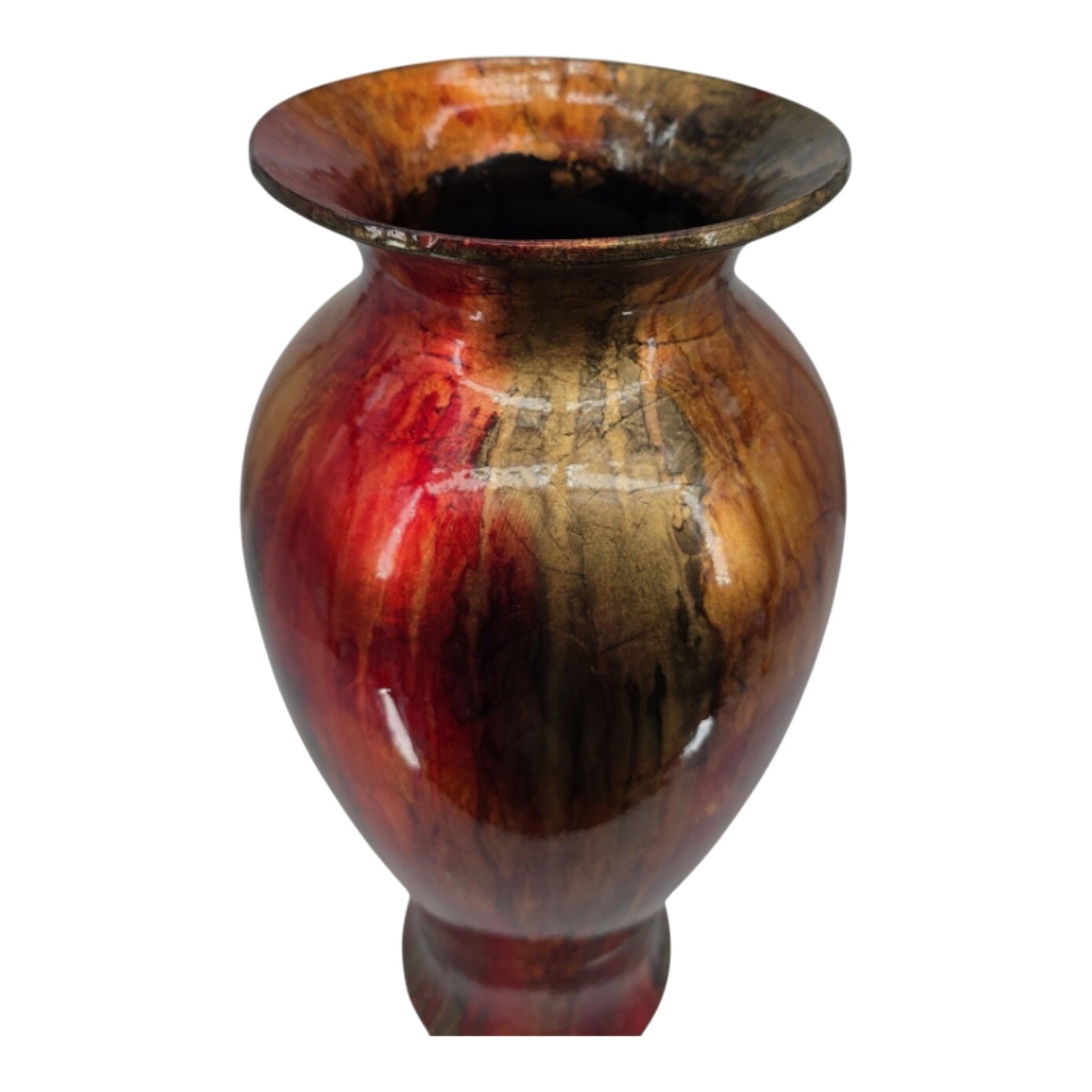 Traditional Bohemian Decorative Round Tapered Glazed Ceramic Vase 21 x 9 in