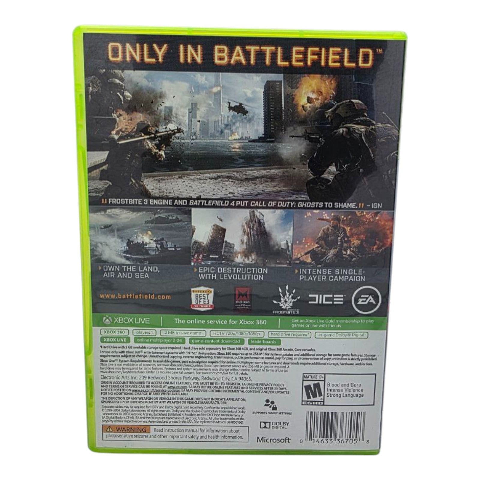 Battlefield 4 Xbox 360 Complete with Case and 2 Discs Tested 2013 No Manual