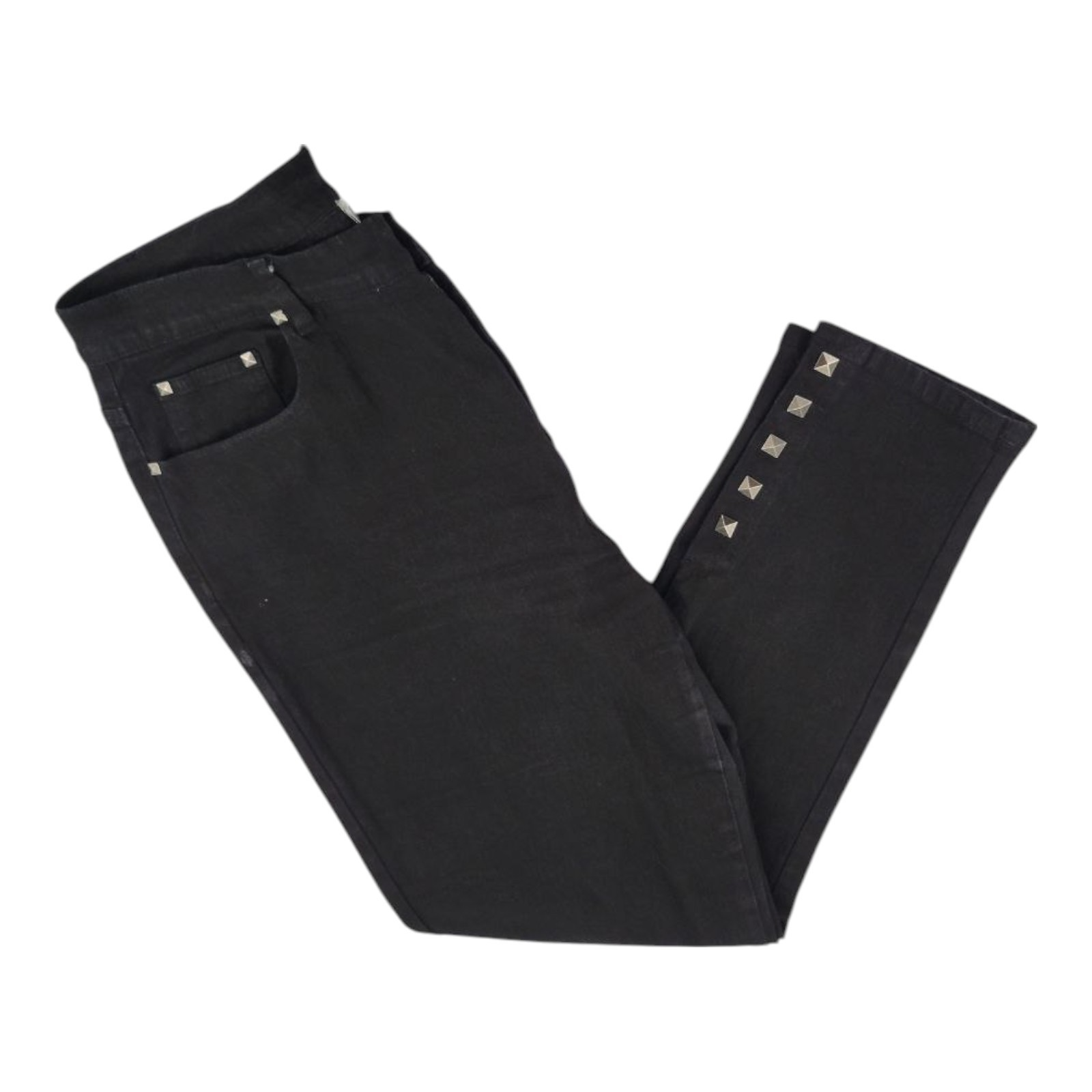 DG2 by Diane Gilman Black Skinny Jeans Size 14 Floral Embroidered Studded Hem