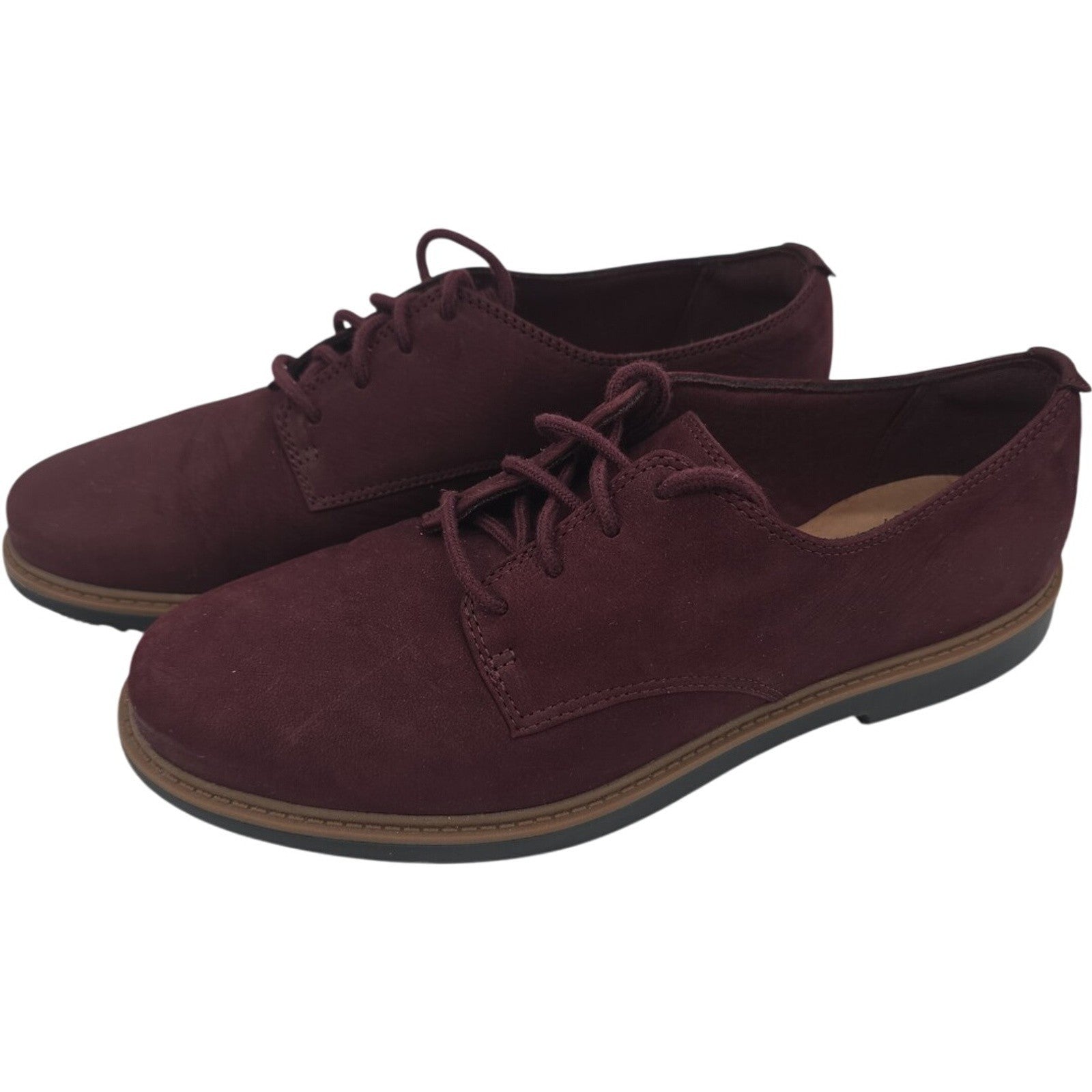Clarks Collection Women’s Maroon Suede Lace-Up Oxford Shoes Size 8M Cushion Soft
