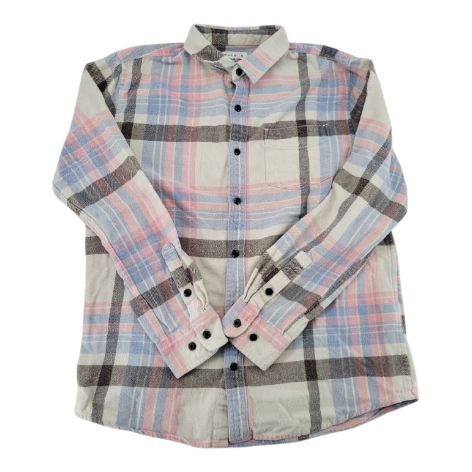 Pacsun Pink Blue Plaid Flannel Shirt Mens Button Up Long Sleeve Size M