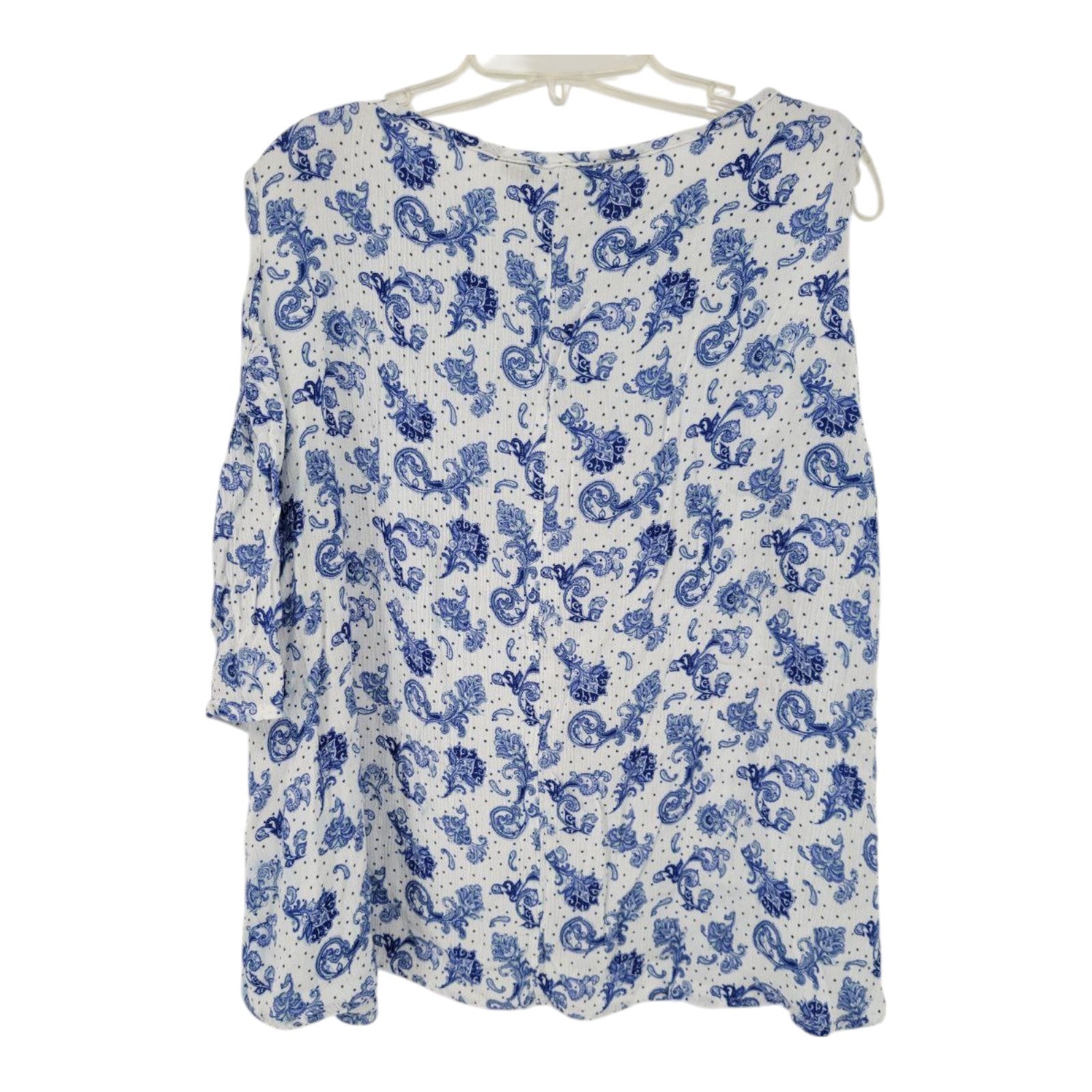 R1893 Womens Cold Shoulder Blue Paisley Print Top Button Neck