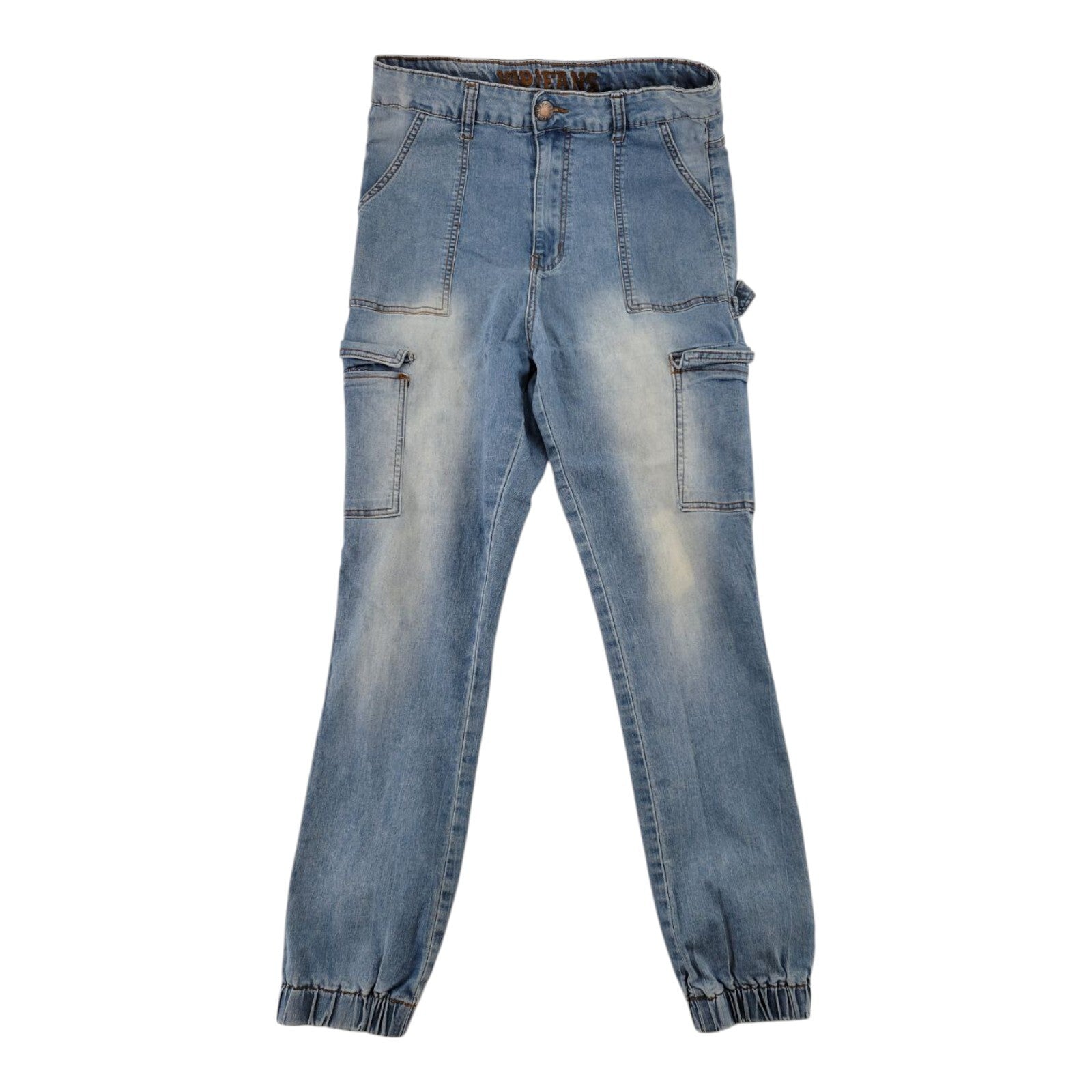 VIP Jeans Light Wash Denim Cargo Jogger Pants Womens Elastic Cuff Size 15/16