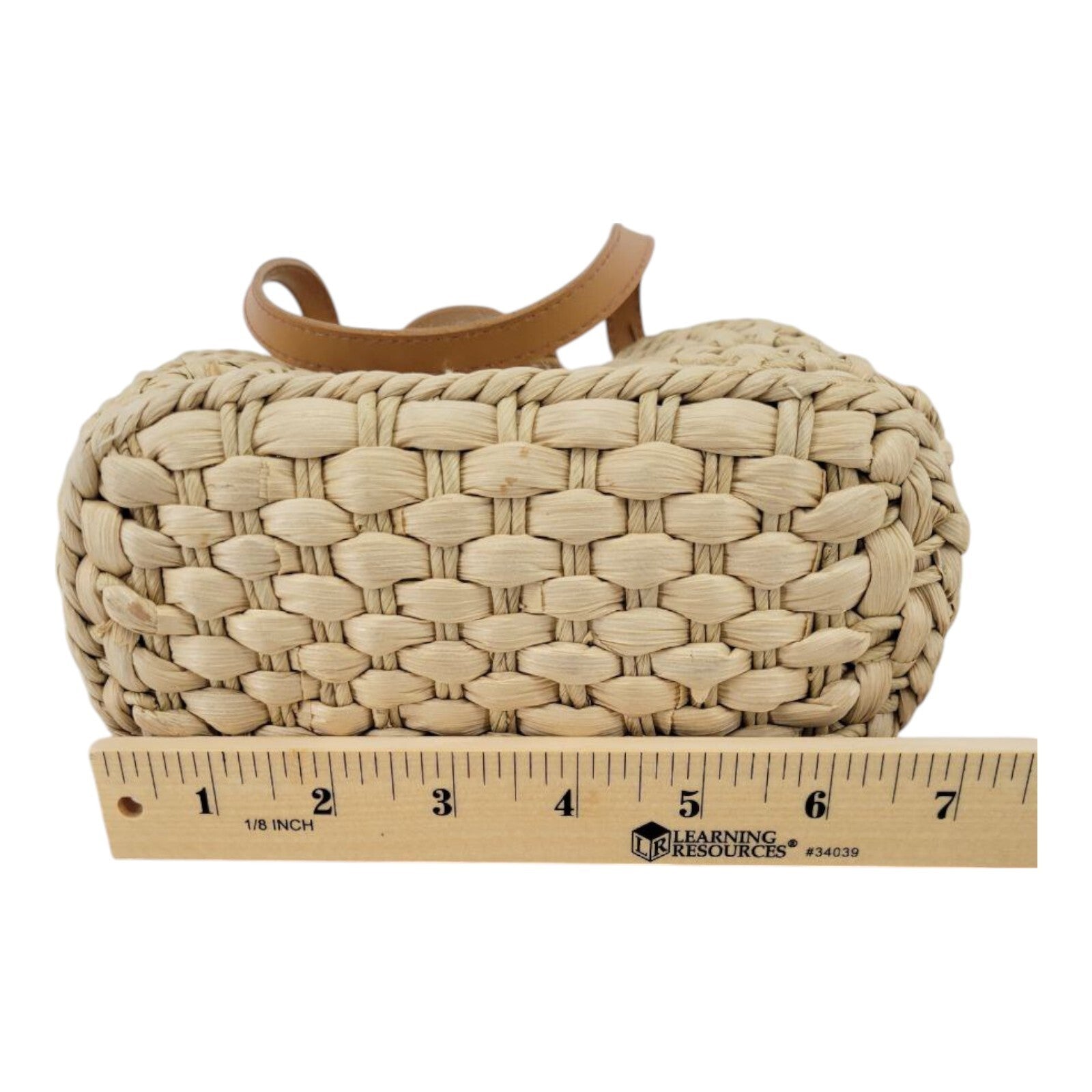Womens Beige Tote Cornhusk Handbag with Leather Handles and Beads