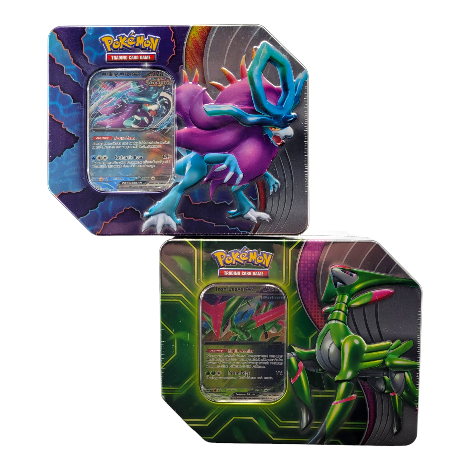 Pokemon TCG Paradox Clash Tin Iron Leaves ex or Walking Wake ex 5 Booster Packs