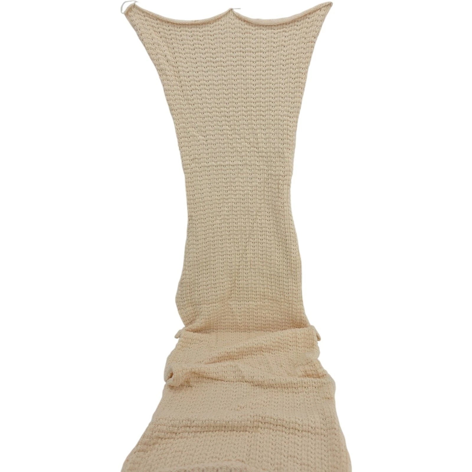Crochet project Unfinished knitting Cream Wool Fabric Panel Ribbed Texture