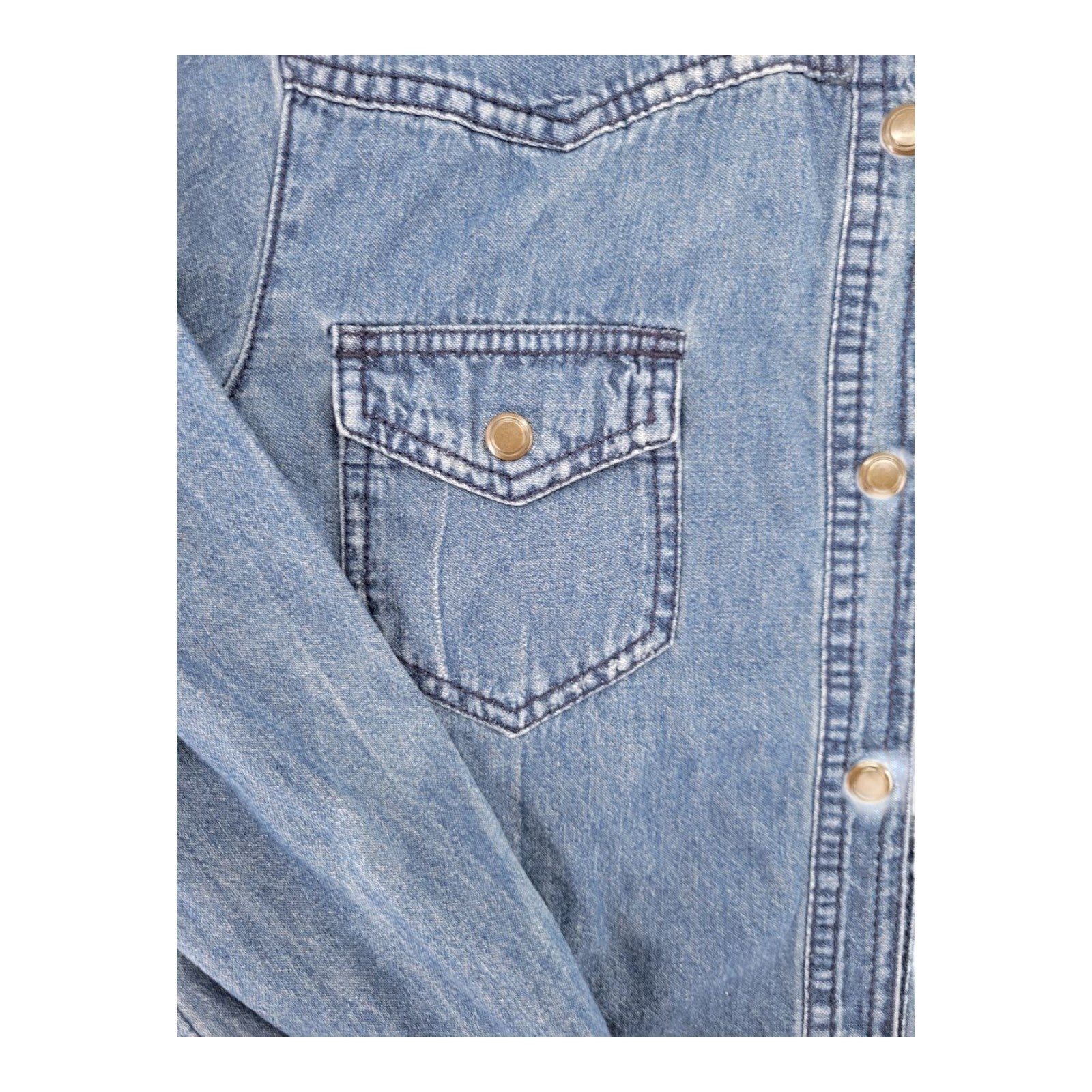 Miley Cyrus Max Azria Western Denim Shirt Snap Button Long Sleeve Distressed L
