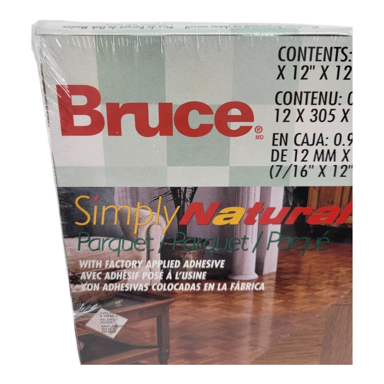 Bruce Simply Natural Chestnut Parquet Flooring 10 sq ft Peel & Stick 7/16 12x12
