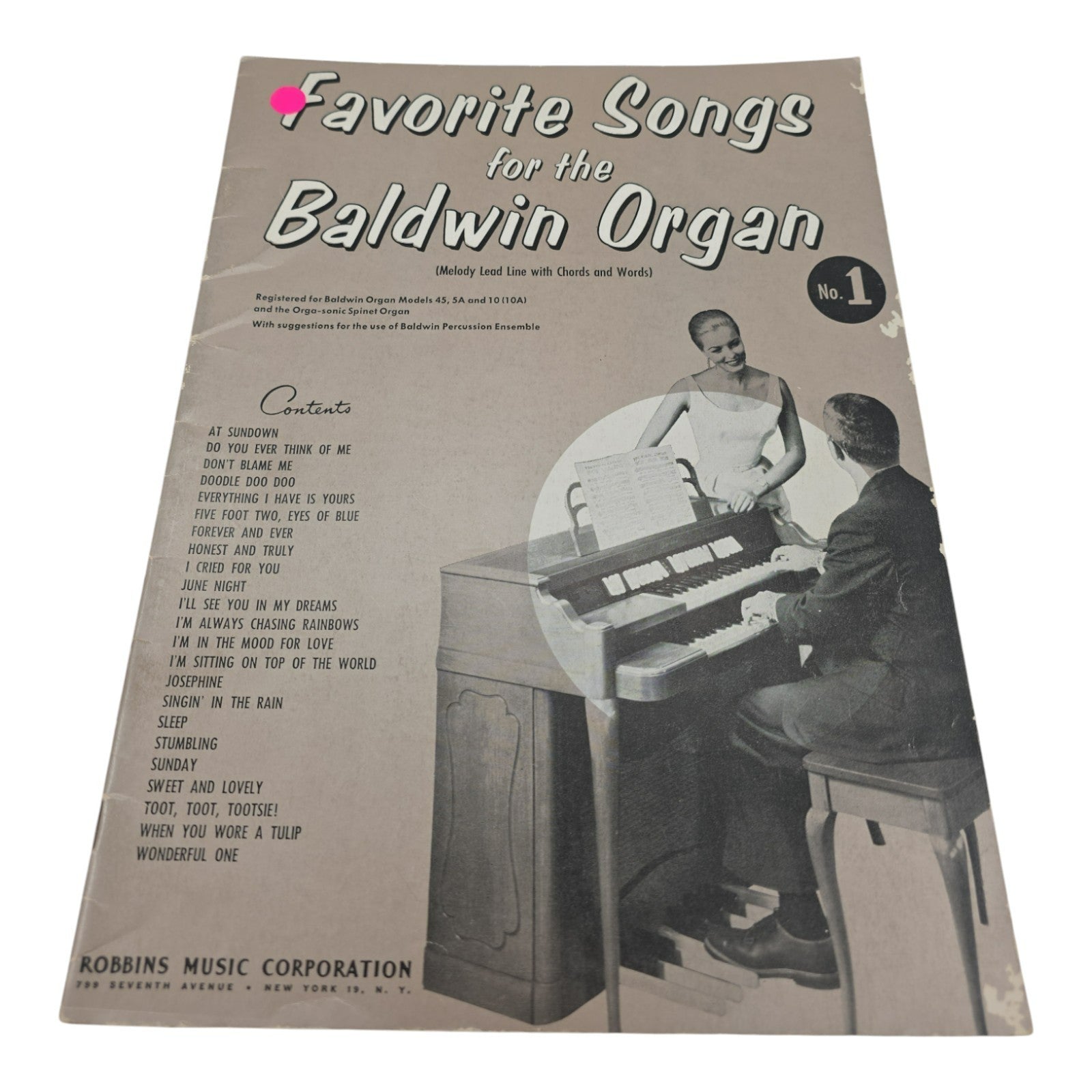Favorite Songs for the Baldwin Organ Sheet Music Paul Mooter 1958