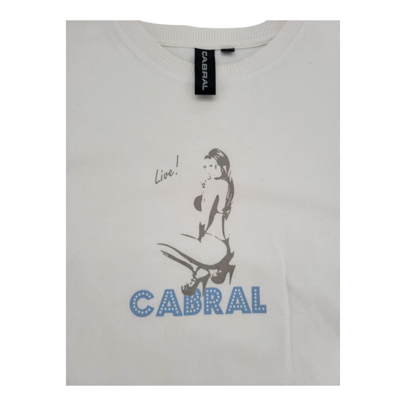 Cabral White Graphic T-Shirt Pin Up Girl Live Print Size L