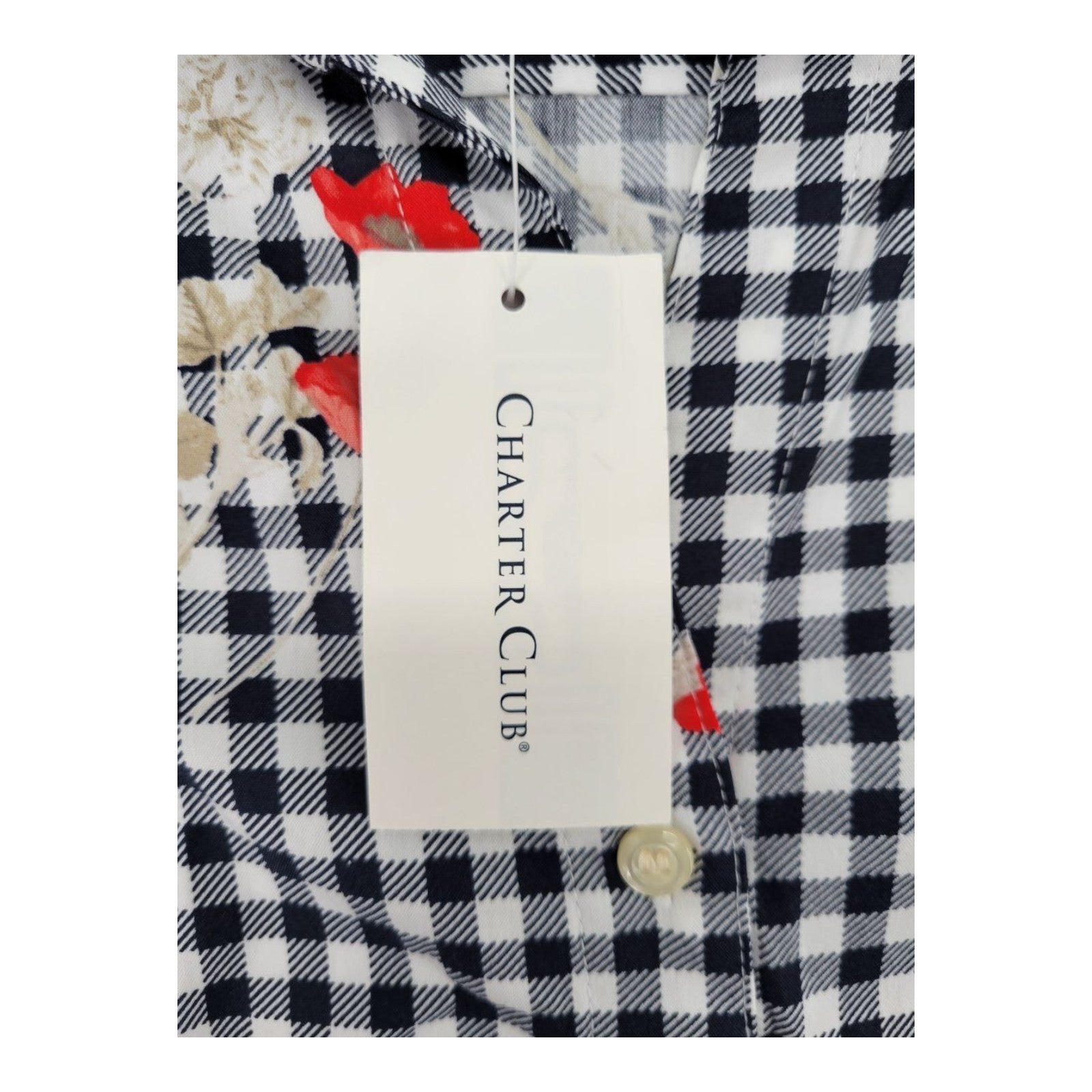 Charter Club Women's Sleeveless Gingham Floral Blouse Bright White Combo Size 6