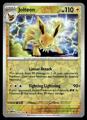 Pokemon 2023 Scarlet & Violet 151 Jolteon Reverse Holo Rare #135 Near Mint Card