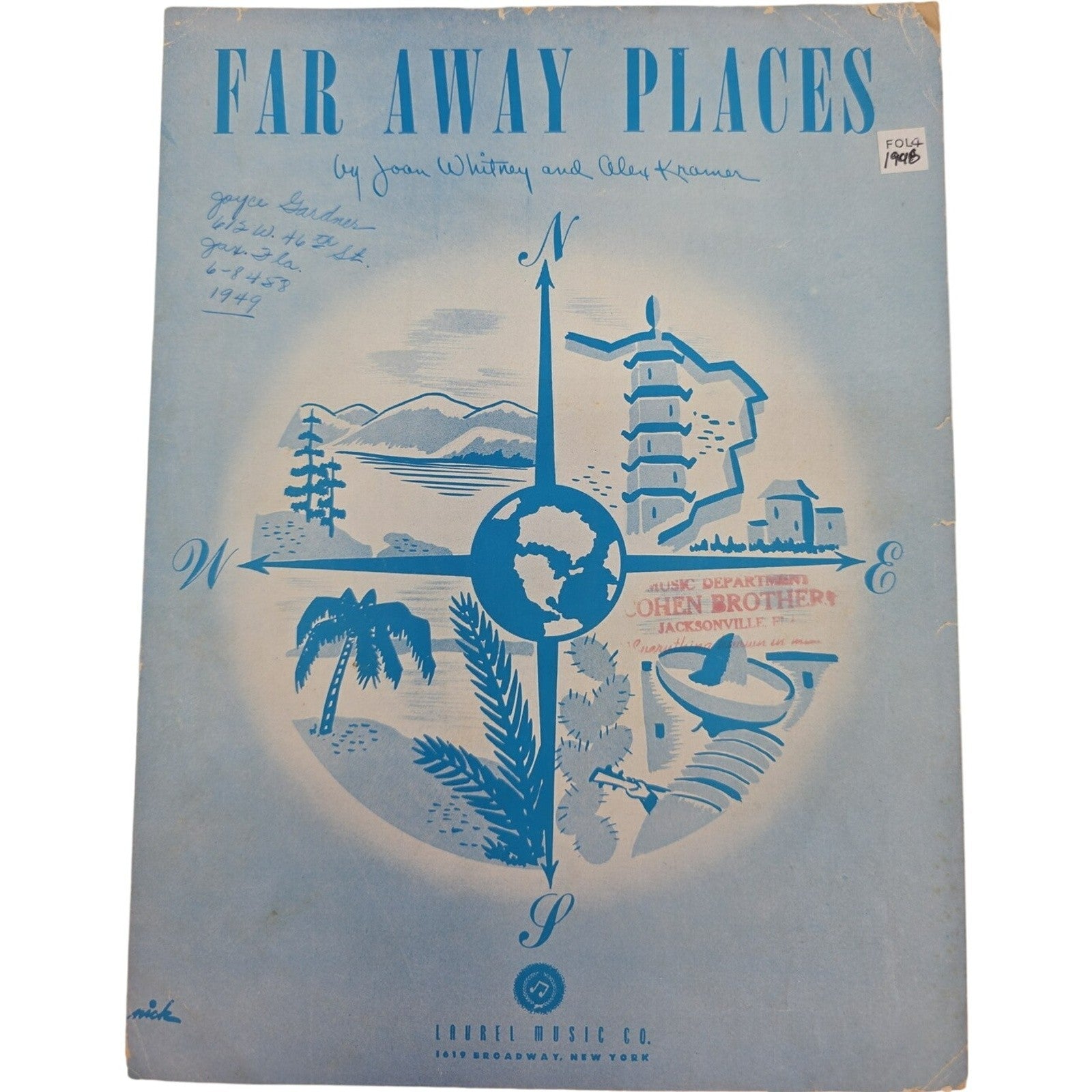 Vintage 1948 Far Away Places Joan Whitney Alex Kramer Sheet Music