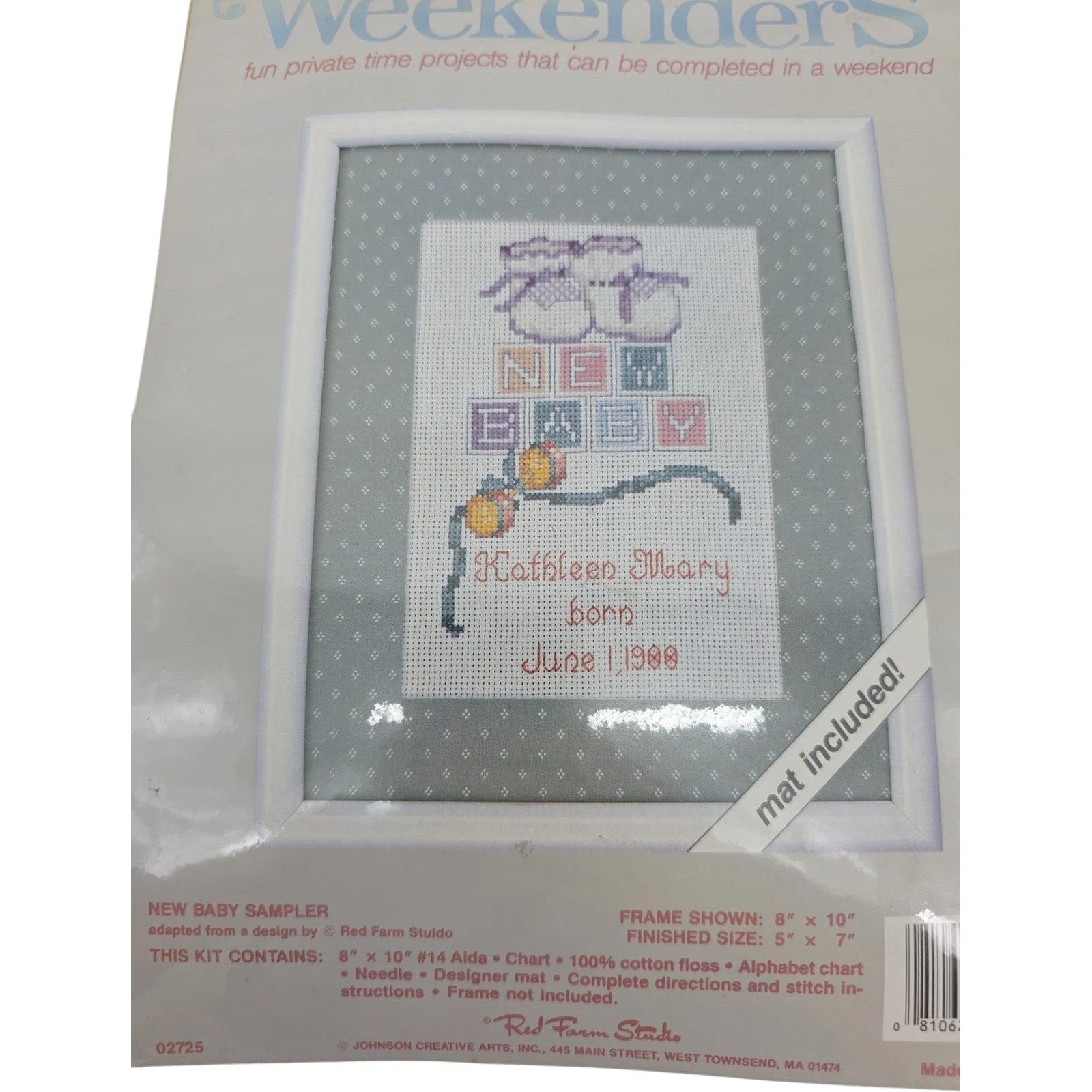 Weekenders Counted Cross Stitch Kit New Baby Sampler Red Farm Studio Vintage