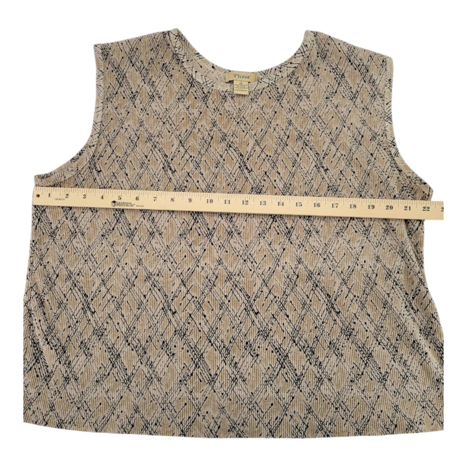 Plissé Beige Black Geometric Textured Sleeveless Top 1X