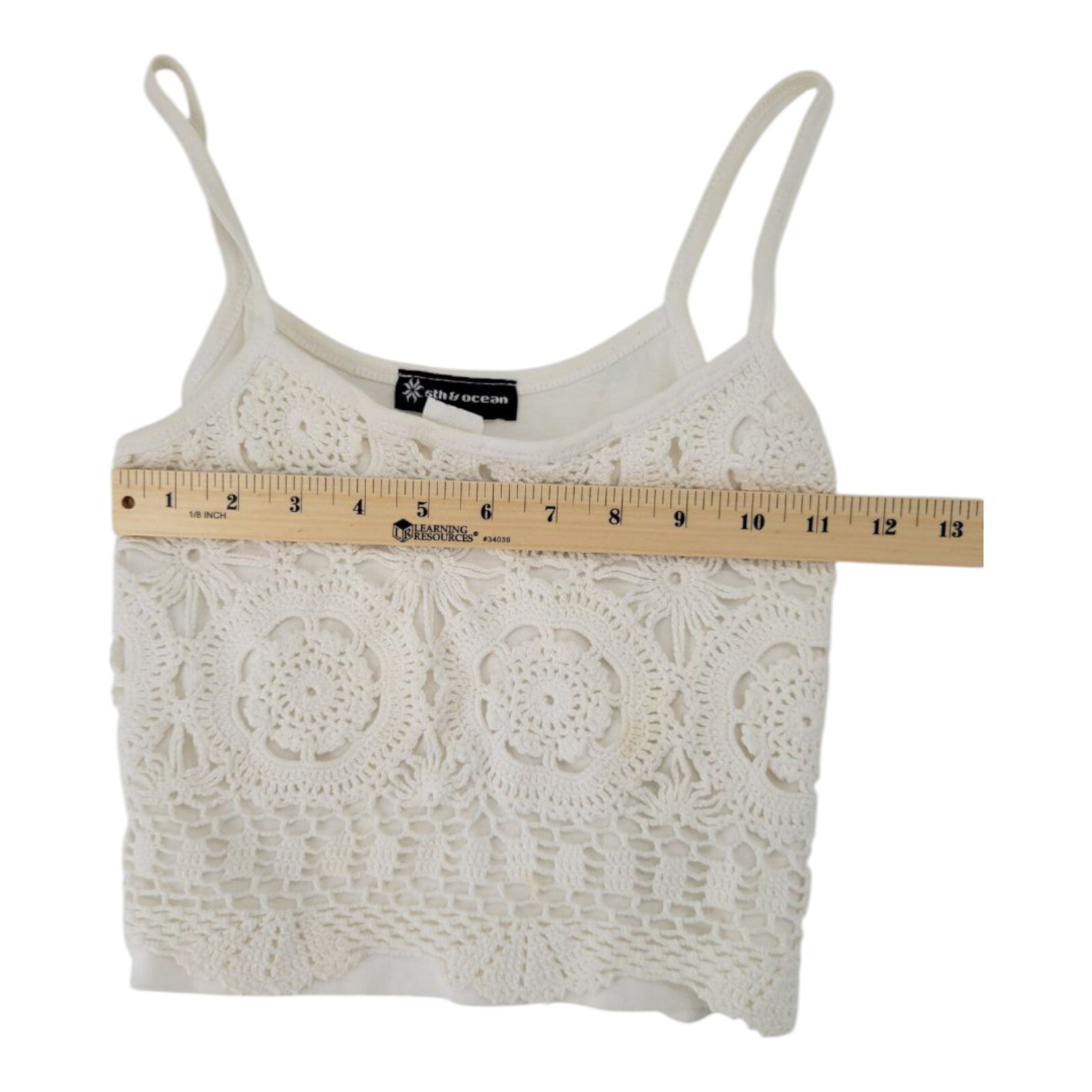 5th & Ocean Ivory Crochet Lace Crop Tank Top Womens Size Medium