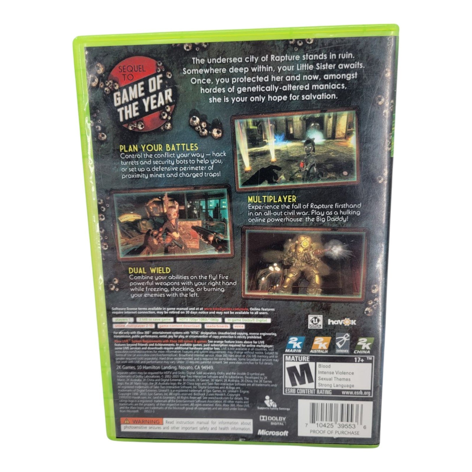 Microsoft 2K Games XBOX 360 XBOX Bioshock 2 NTSC No Disc