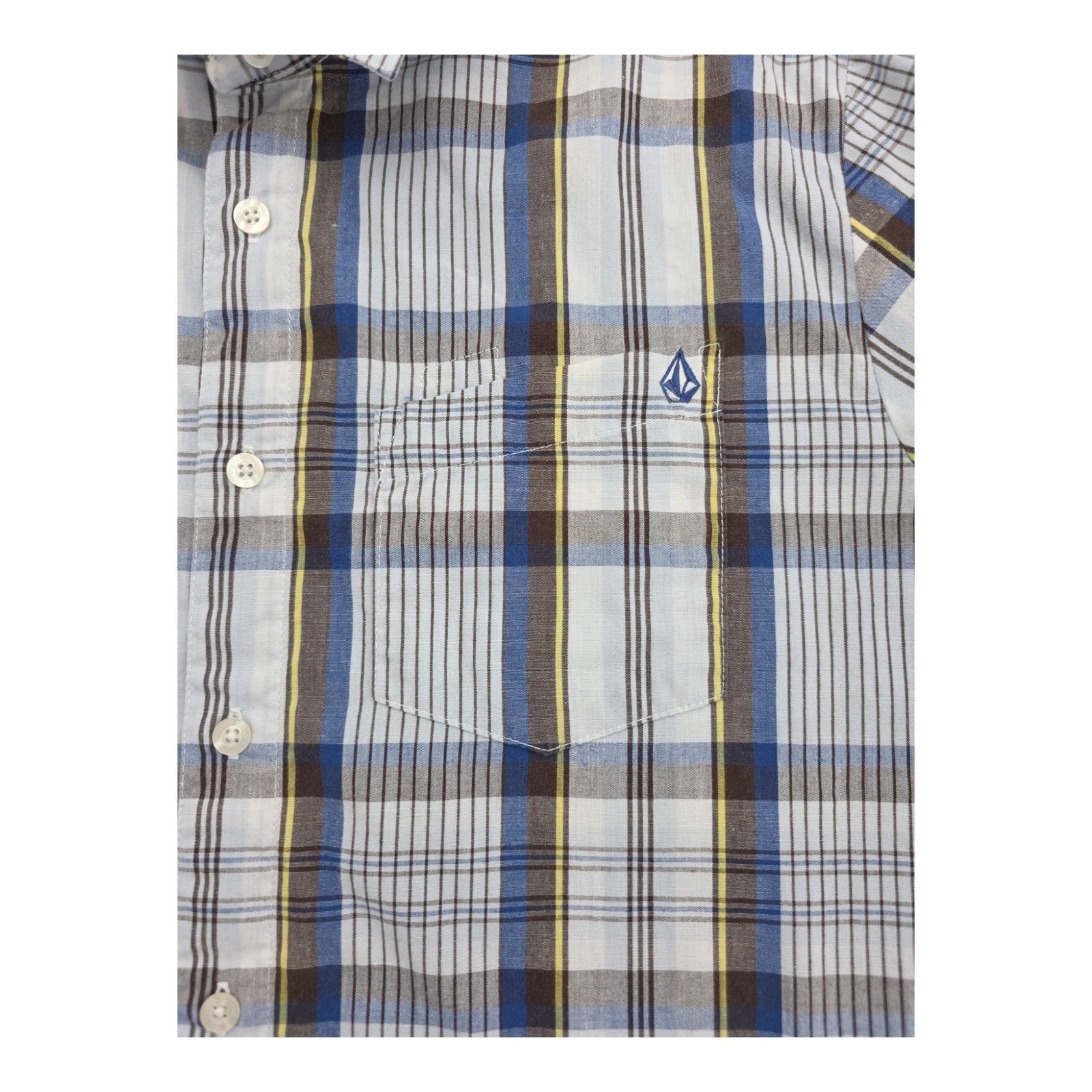 Volcom Factor Plaid Button Down Shirt Blue Brown Long Sleeve Men’s Size Small