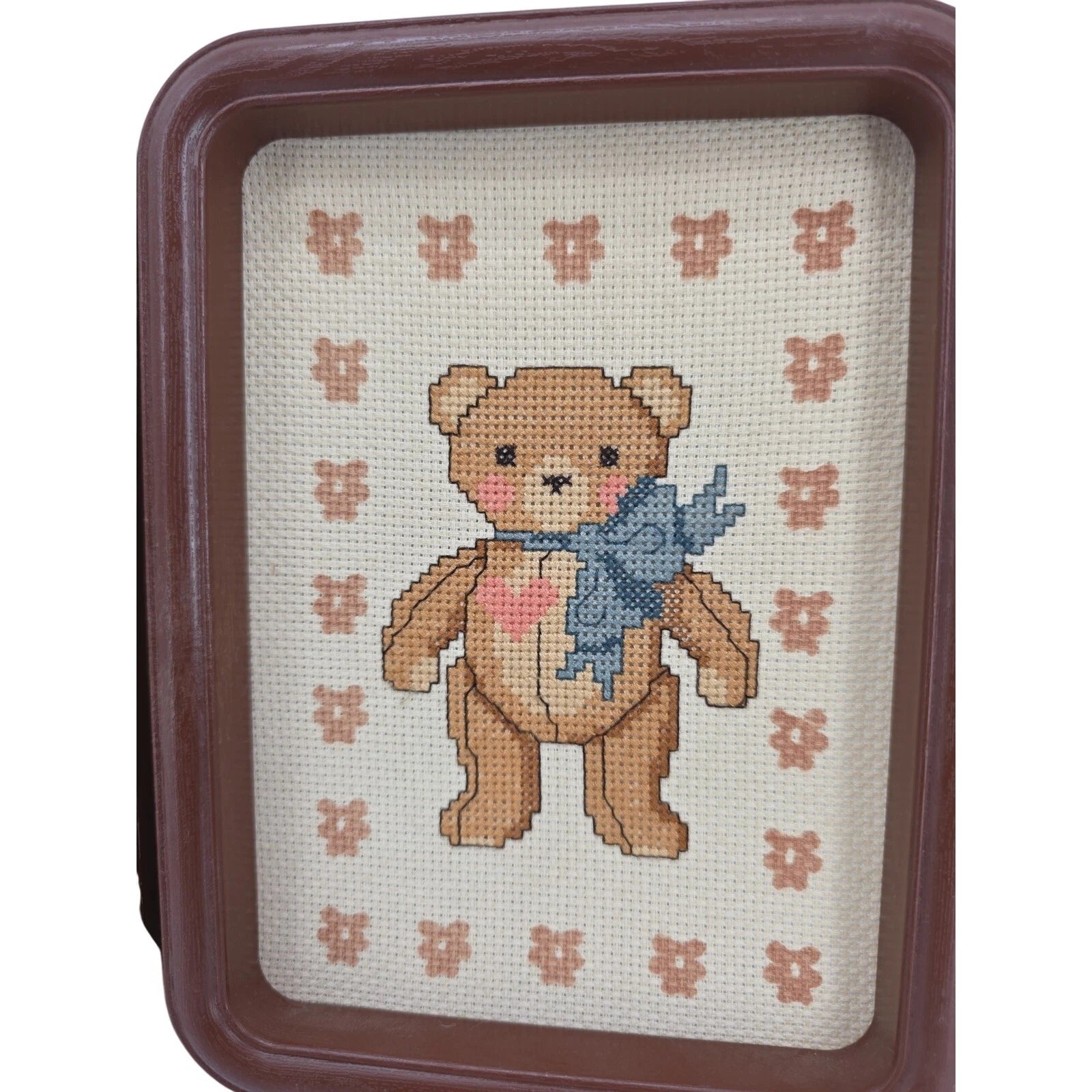 Vintage Good Shepherd Teddy Bear Counted Cross Stitch Set of 2 Framed