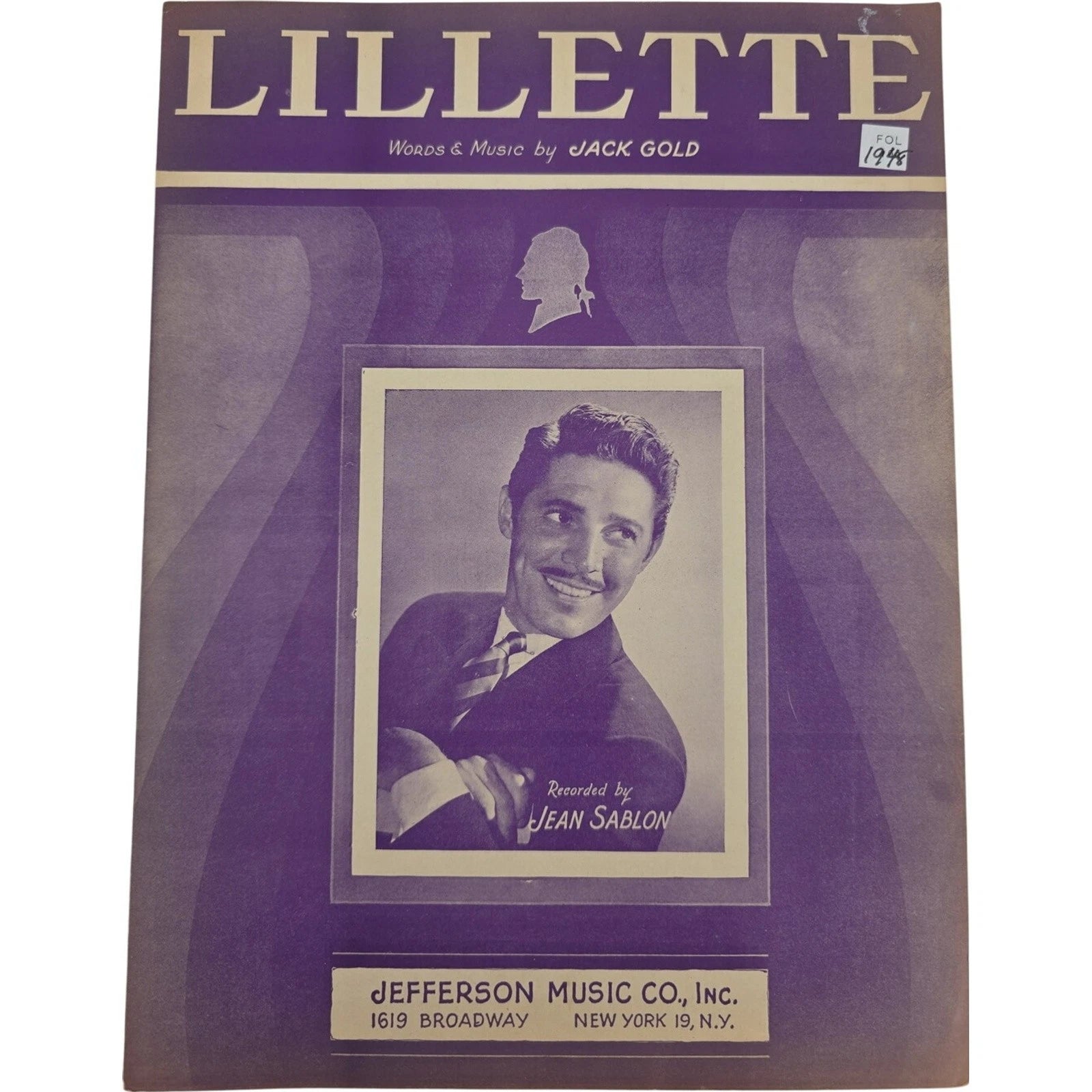 Vintage 1948 Sheet Music Lillette by Jack Gold (Jean Sablon Cover Photo)