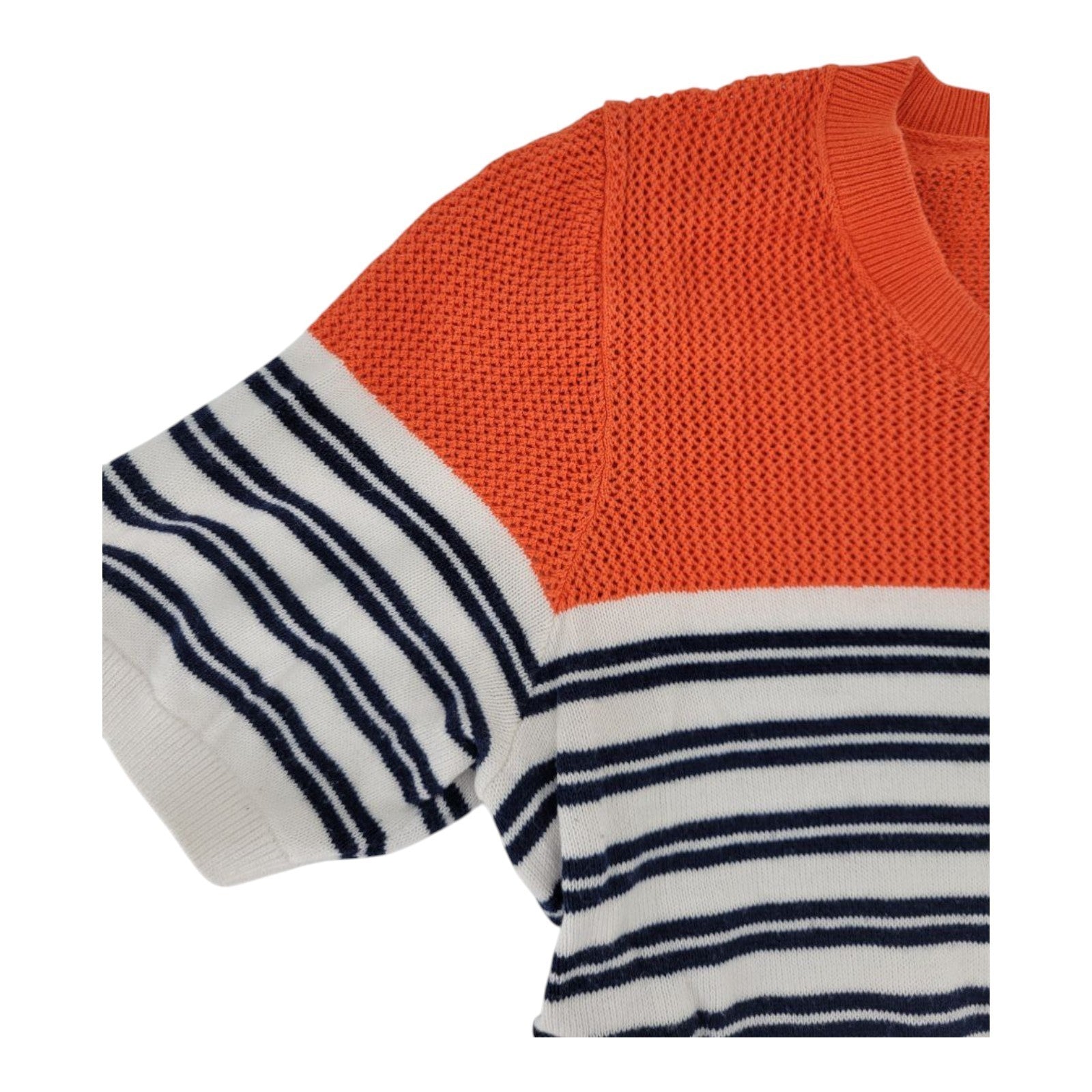 Banana Republic Womens Striped Sweater Top Orange Navy White Short Sleeve S