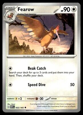 Pokemon 2023 Scarlet & Violet 151 Fearow Uncommon #22 Near Mint Card