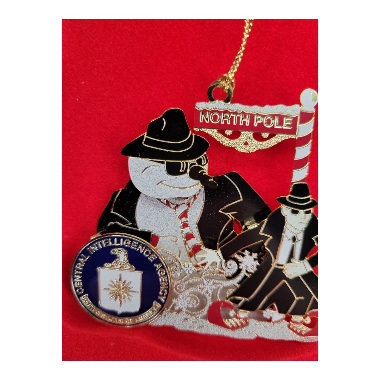 CIA Central Intelligence Agency North Pole Spy Snowman Christmas Ornament w/ Box