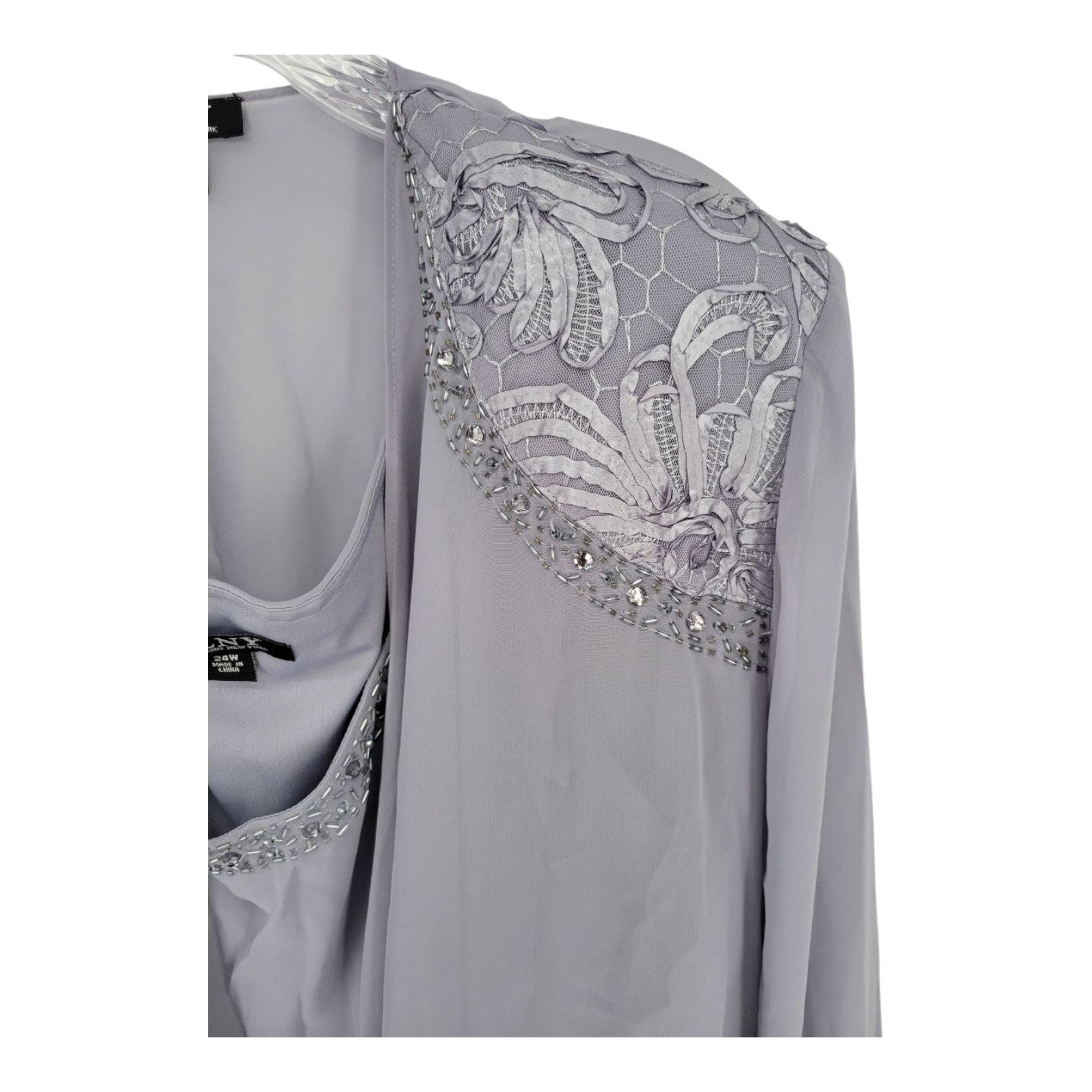 SLNY Womens 2 Piece Chiffon Jacket Dress Set Beaded Concrete Lavender 24W