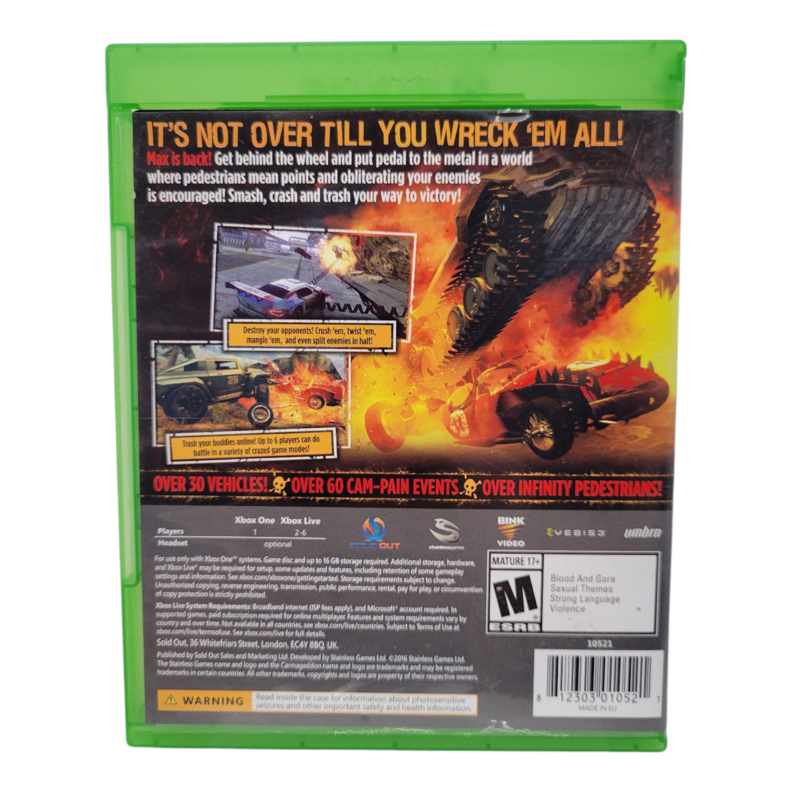 Microsoft 2016 Carmageddon Max Damage Xbox One Game Case Disc Only