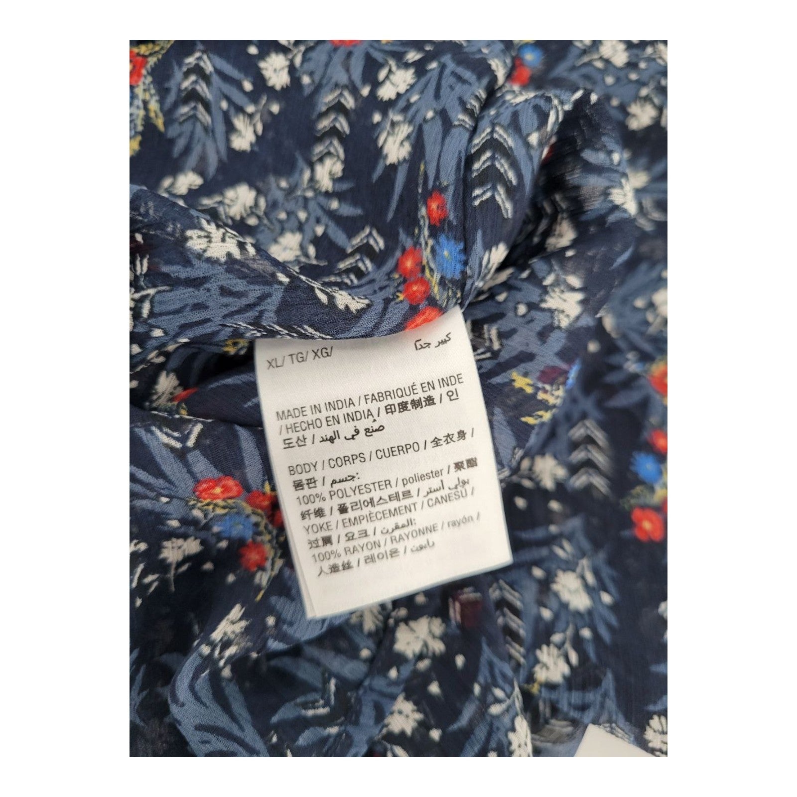 Style & Co Women's Boho Tassel Blouse Navy Floral Stripe Print Top XL