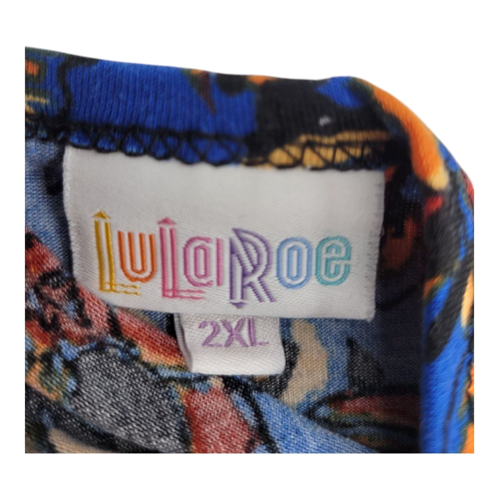 LuLaRoe 2XL Women’s Short Sleeve Scoop Neck High Low Black Orange Blue Floral