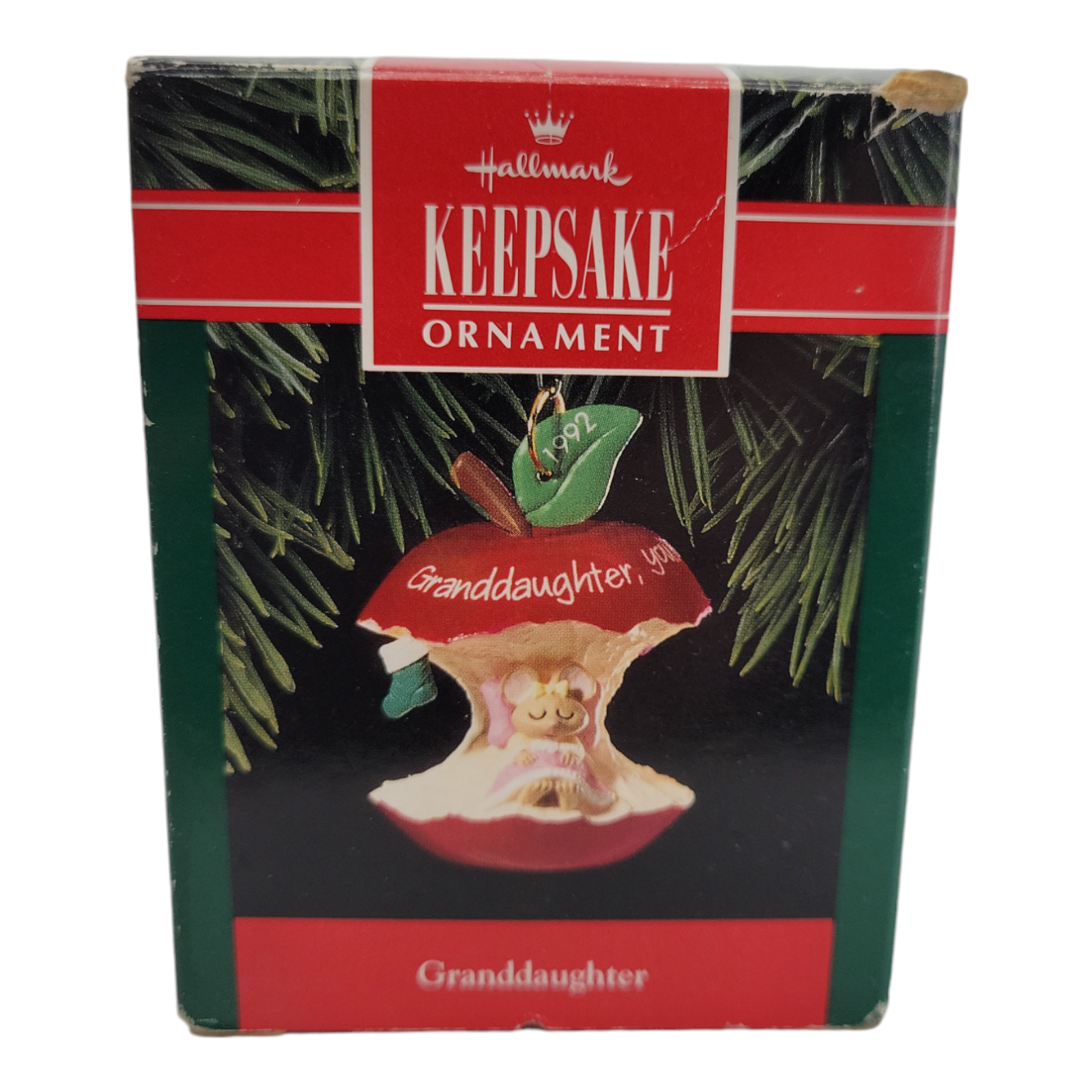 1992 Hallmark Keepsake Ornament Granddaughter Mouse in Red Apple Collectible