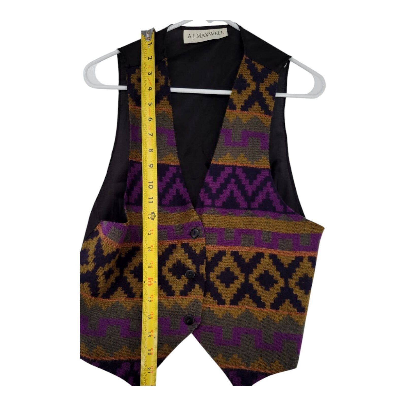 AJ Maxwell Southwest Aztec Knit Button Vest Black Purple Gold Lined Size M