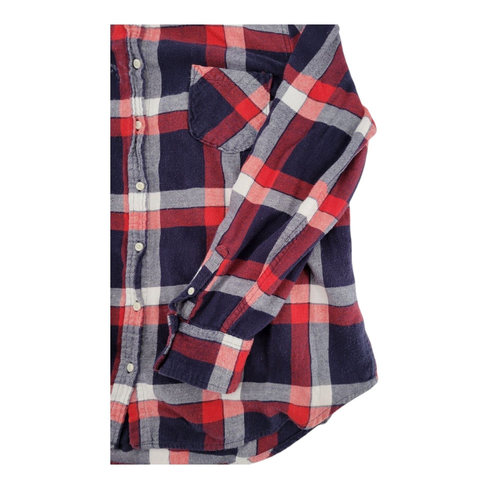 Merona Red Navy Plaid Flannel Shirt Womens Long Sleeve Cotton Size XL