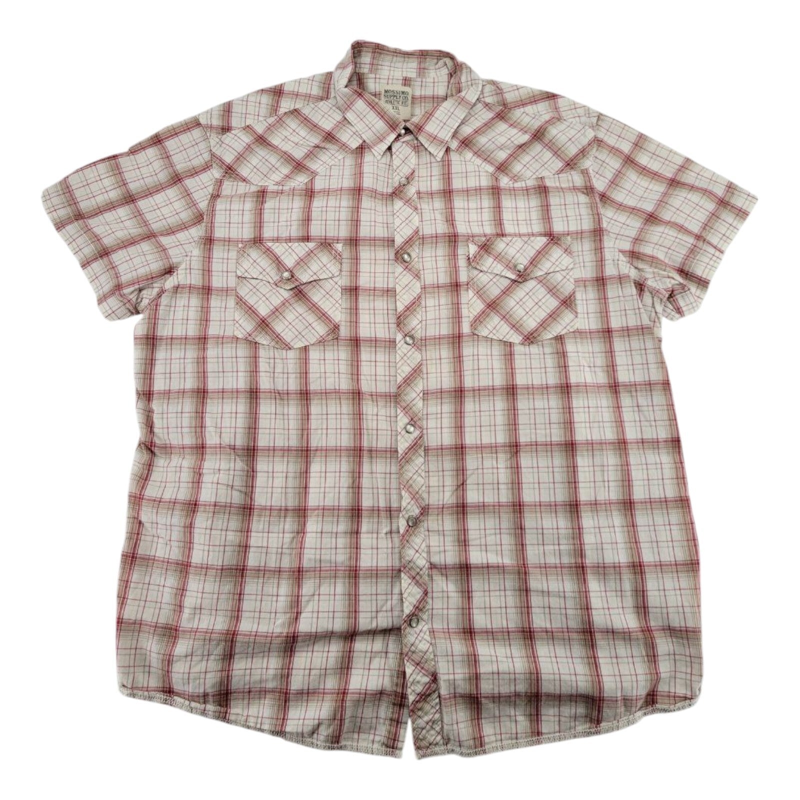 Mossimo Supply Co Athletic Fit Mens Short Sleeve Plaid Pearl Snap Shirt XXL