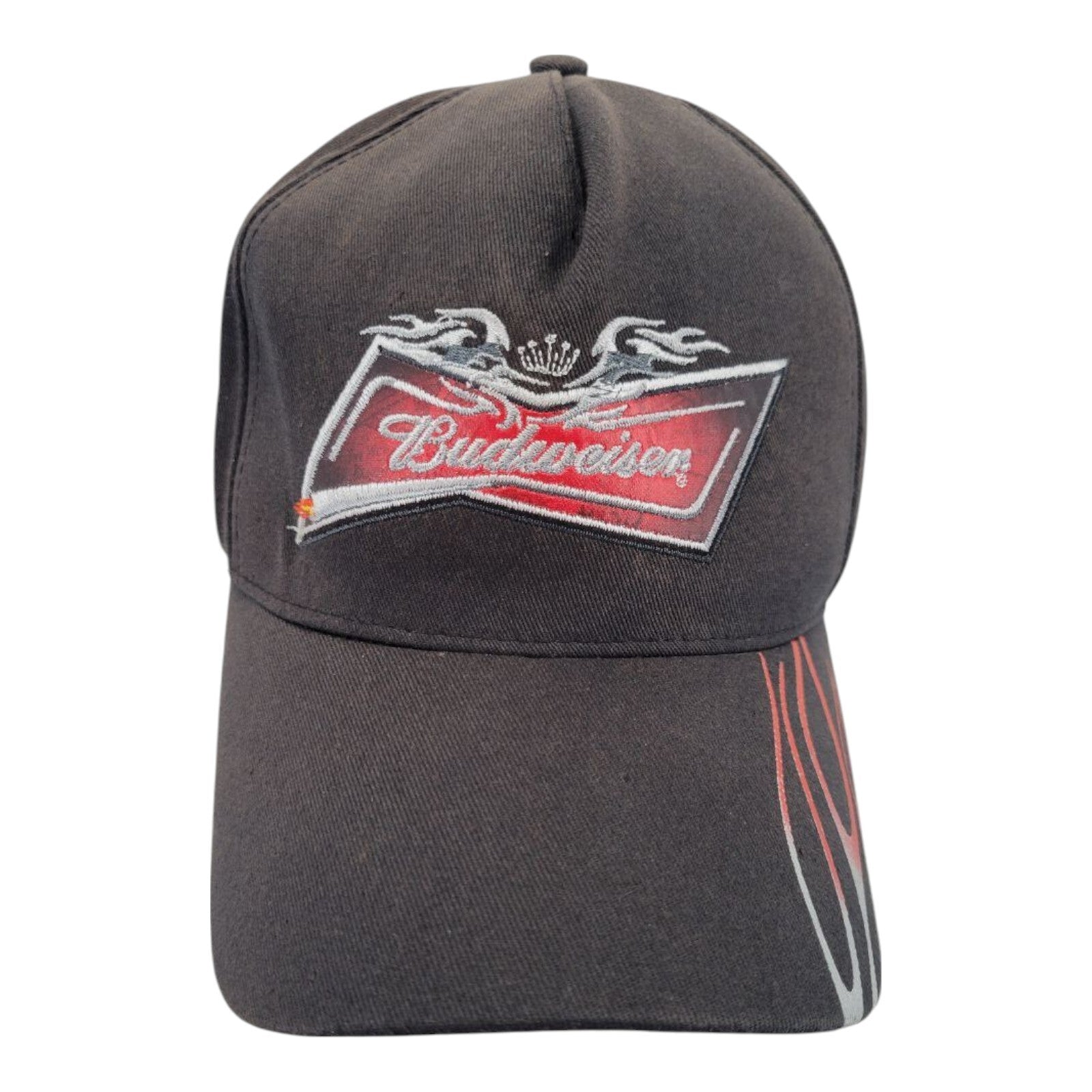 Budweiser Adjustable Snap Back Hat Dad Cap Red Black Flames Beer Bud